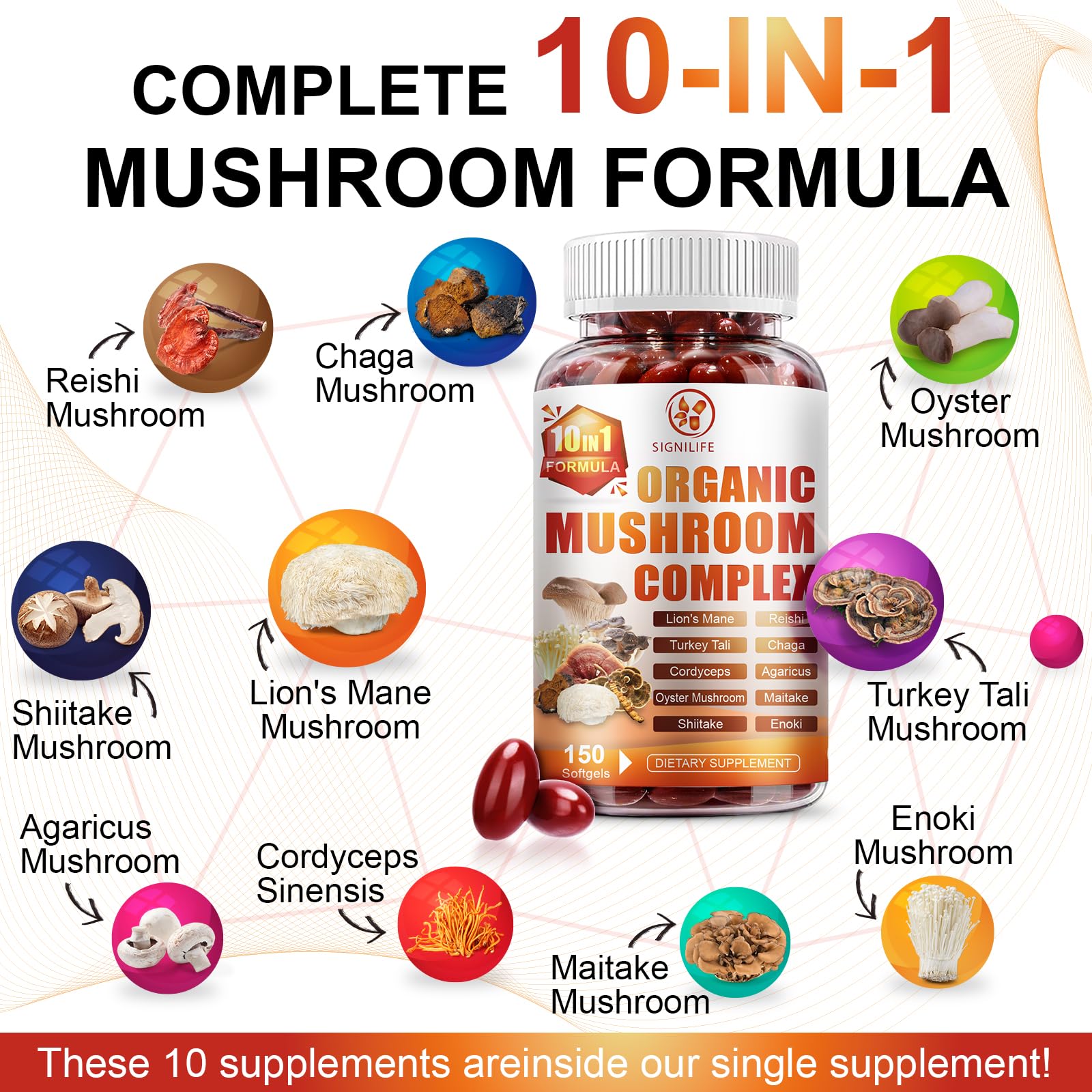 SIGNILIFE 10-in-1 Mushroom Supplement Softgels side view