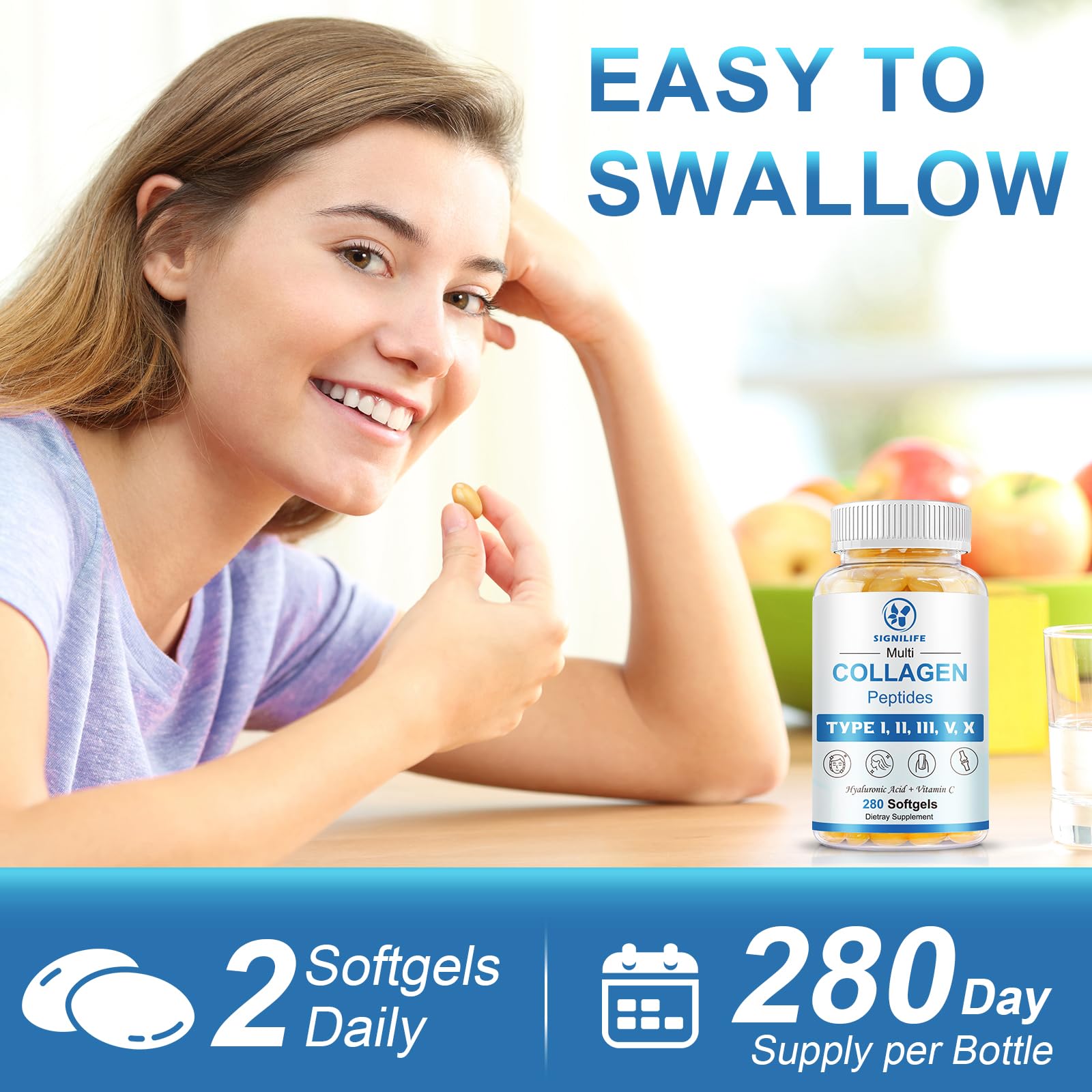 SIGNILIFE Collagen Softgels lifestyle scene with flowers