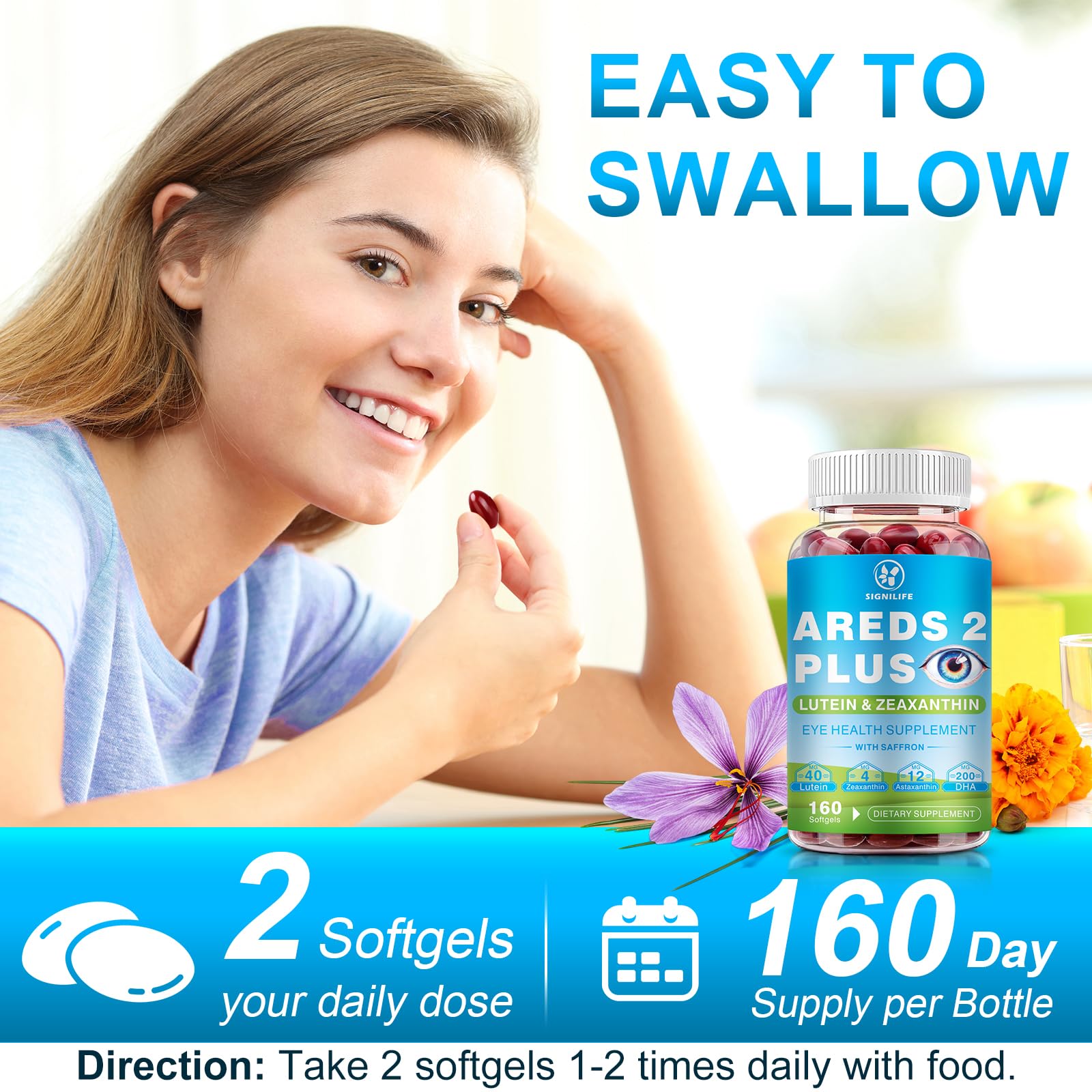 SIGNILIFE Lutein Eye Health Supplement on a wooden table