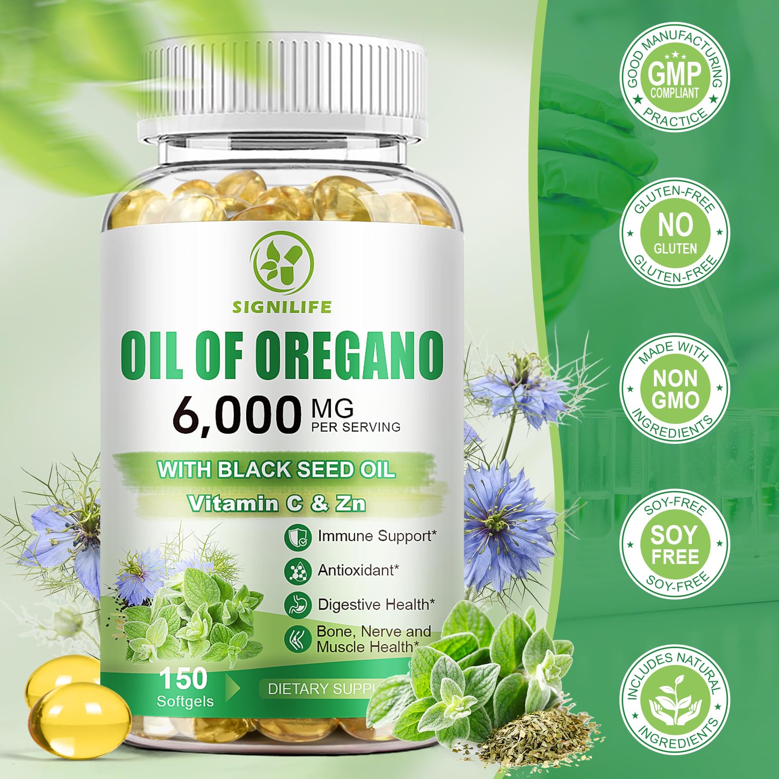 SIGNILIFE Oregano Oil Softgels capsules close-up