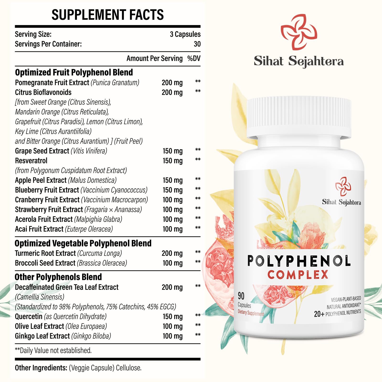 Sihat Sejahtera Polyphenols Supplement bottle side view