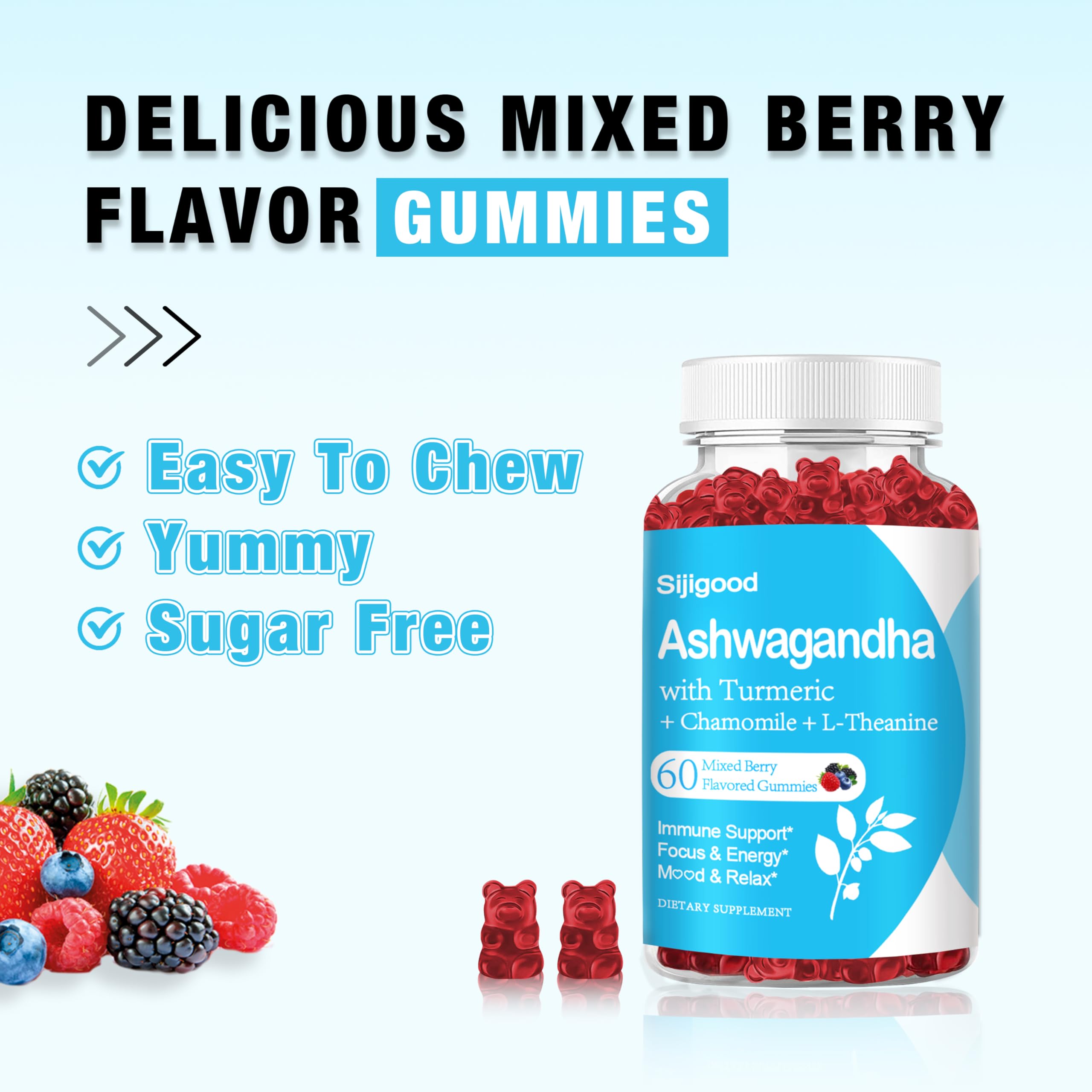 Sijigood Ashwagandha Gummies with a measuring spoon for serving size