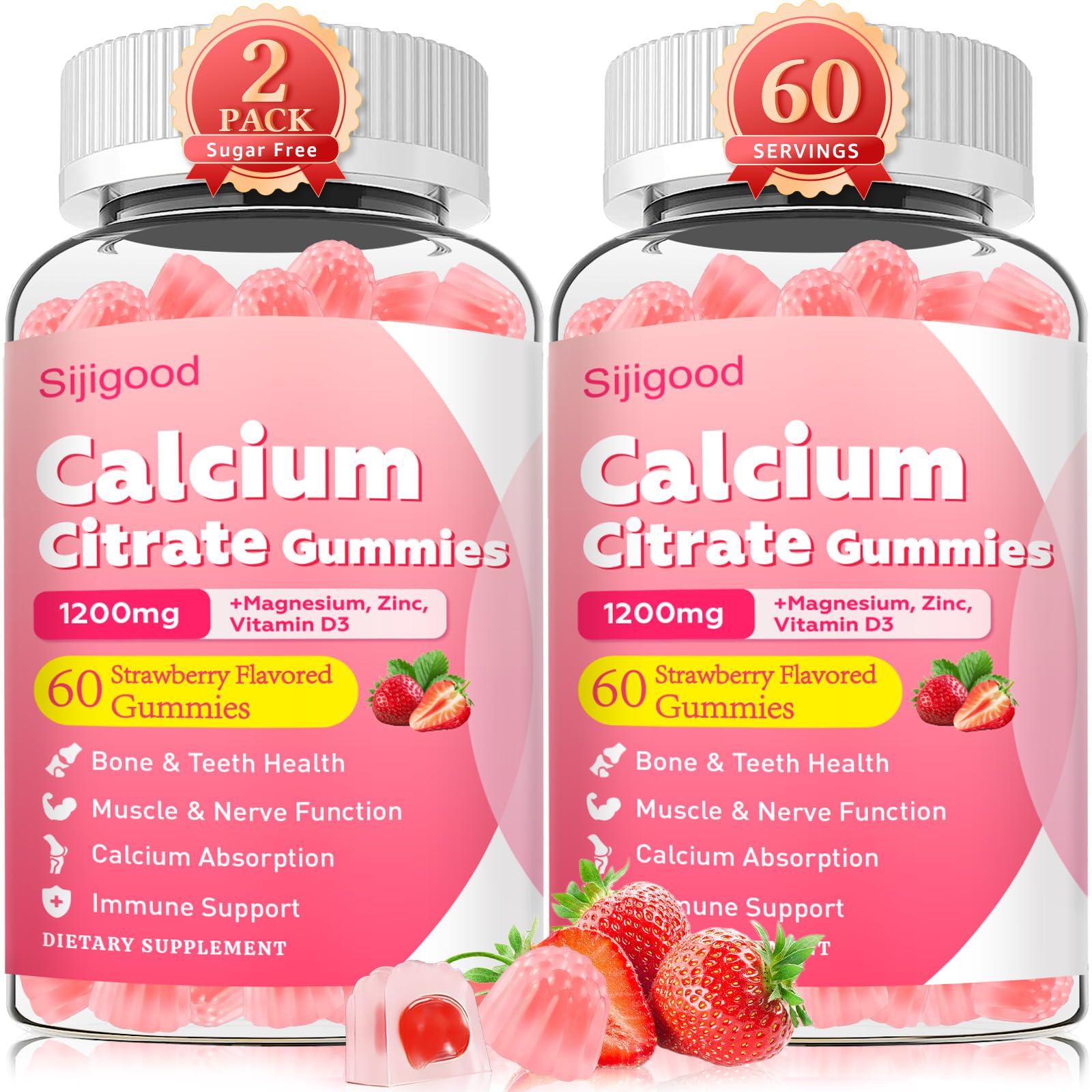Sijigood Calcium Citrate Gummies bottle front view with strawberry flavour