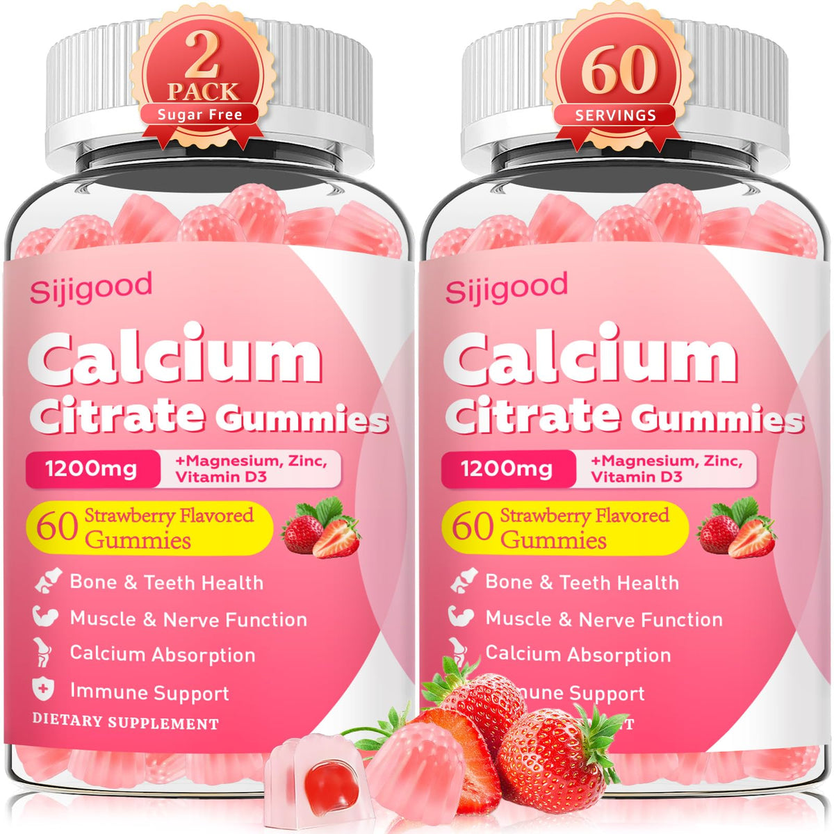 Sijigood Calcium Citrate Gummies bottle front view with strawberry flavour
