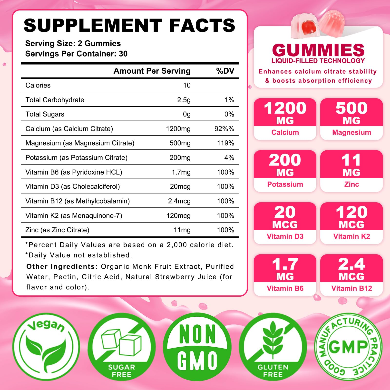 Sijigood Calcium Citrate Gummies on a wooden table with fresh strawberries