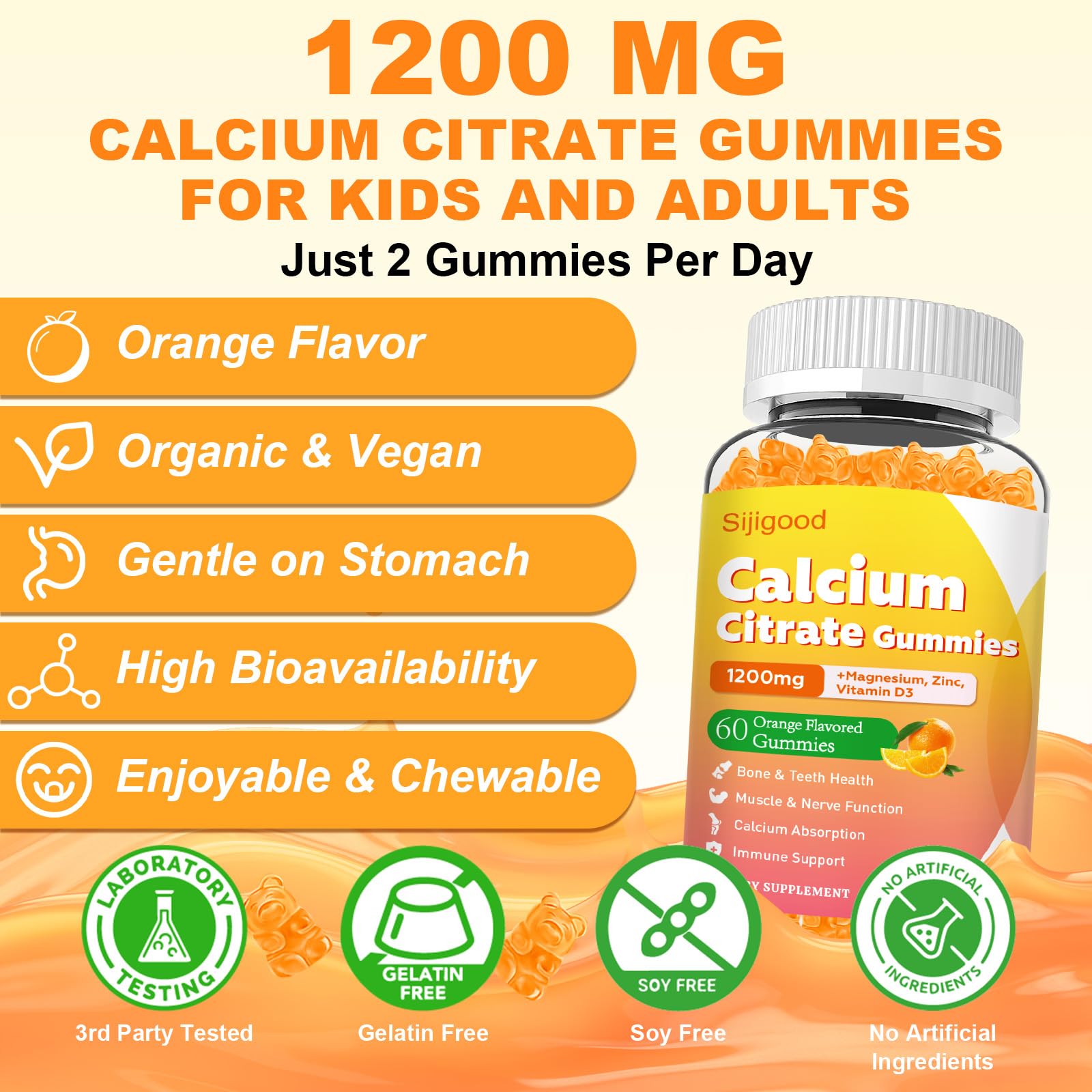 Sijigood Calcium Citrate Gummies orange flavour close-up