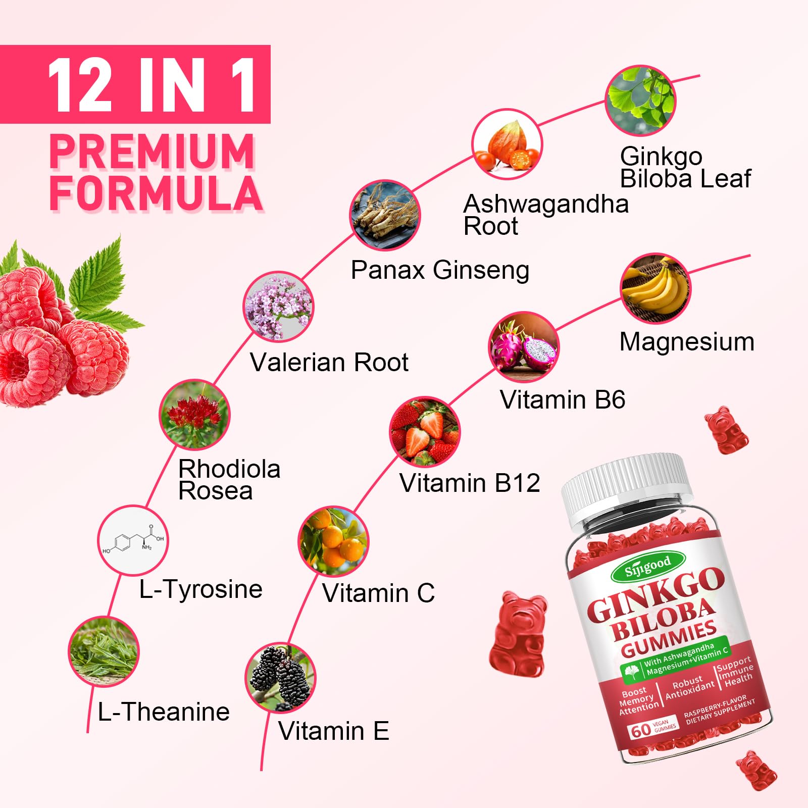 Sijigood Ginkgo Biloba Gummies with ginseng on a table