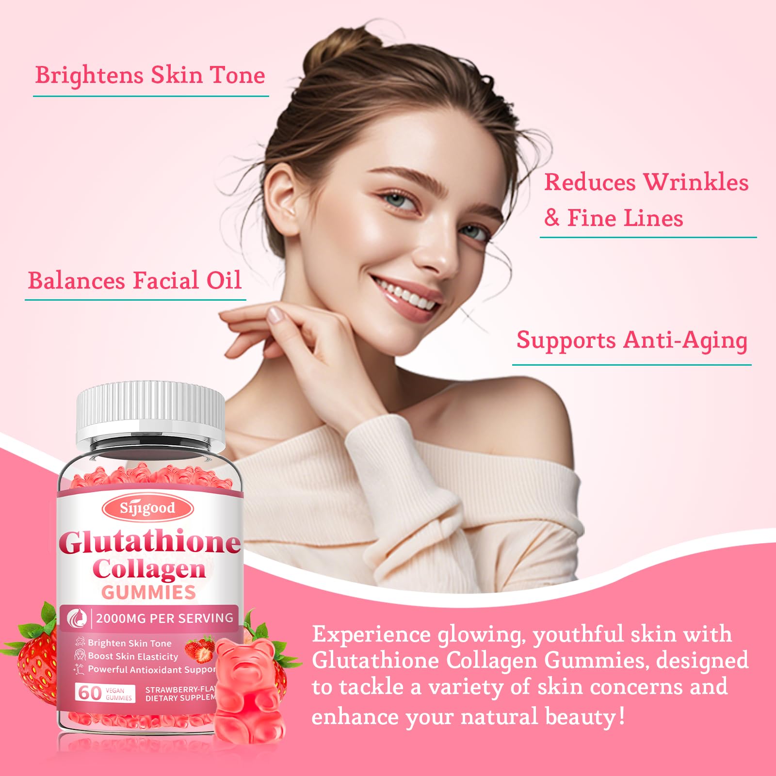 Sijigood Glutathione Collagen Gummies on a wooden table