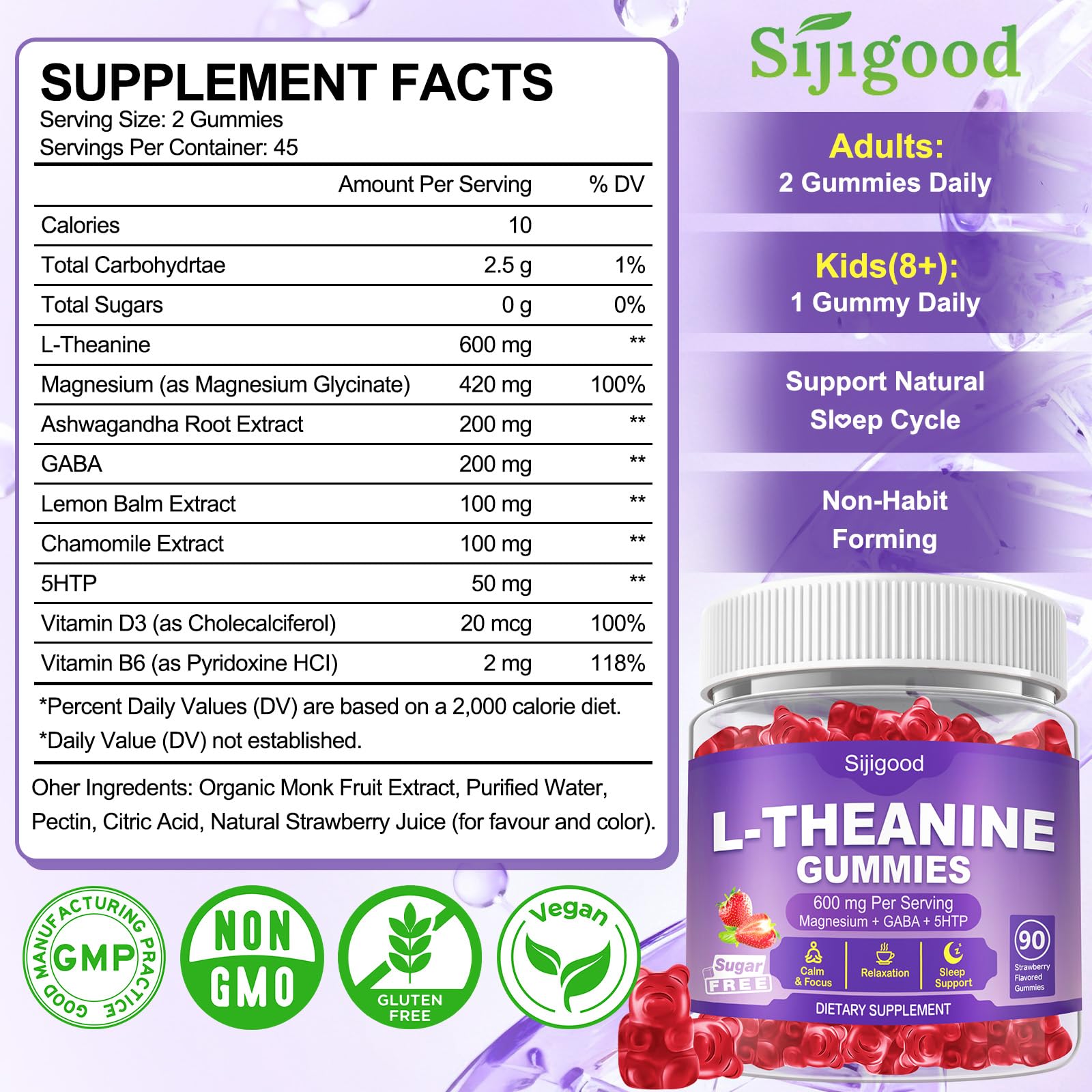 Sijigood L-Theanine Gummies ingredients list