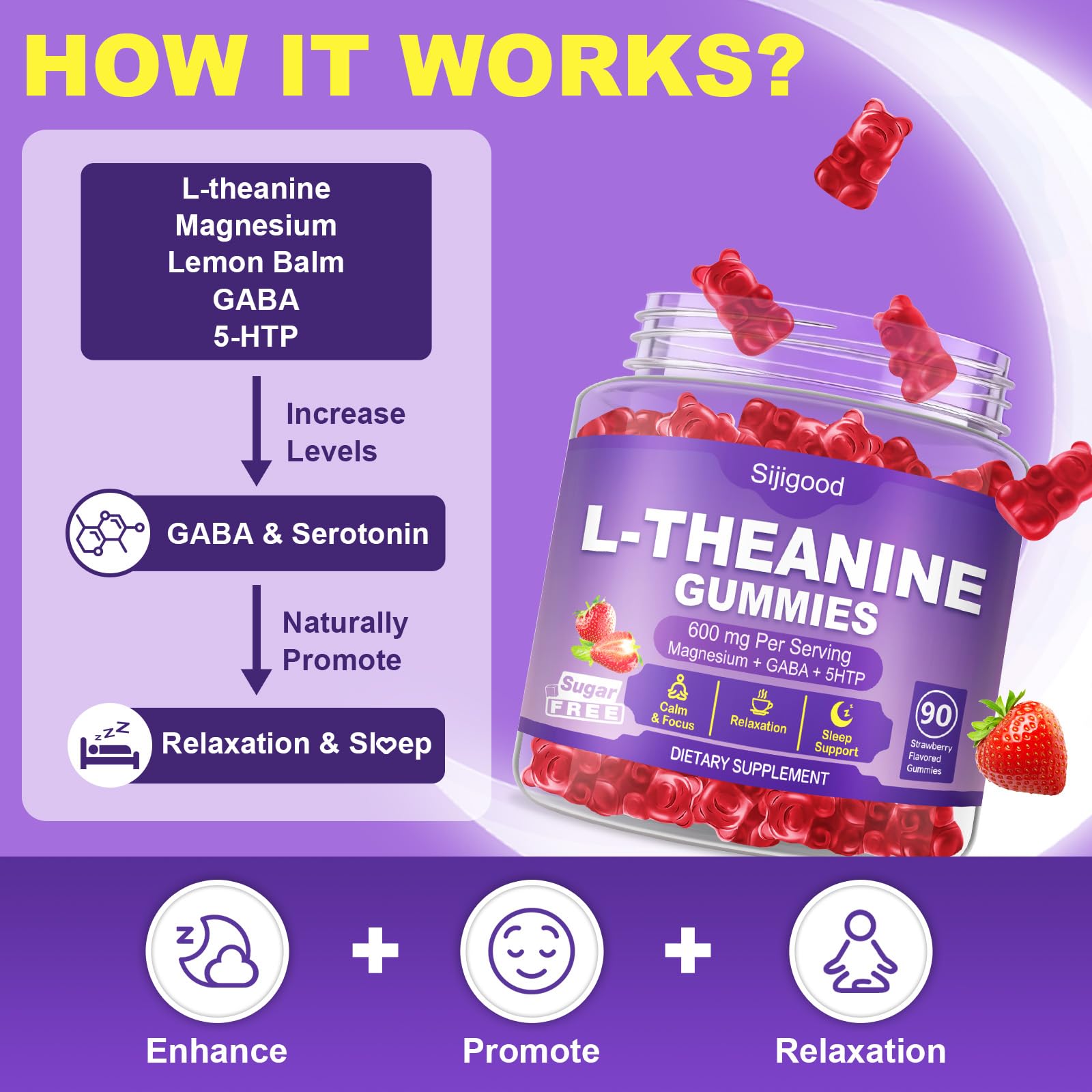 Sijigood L-Theanine Gummies with a measuring spoon
