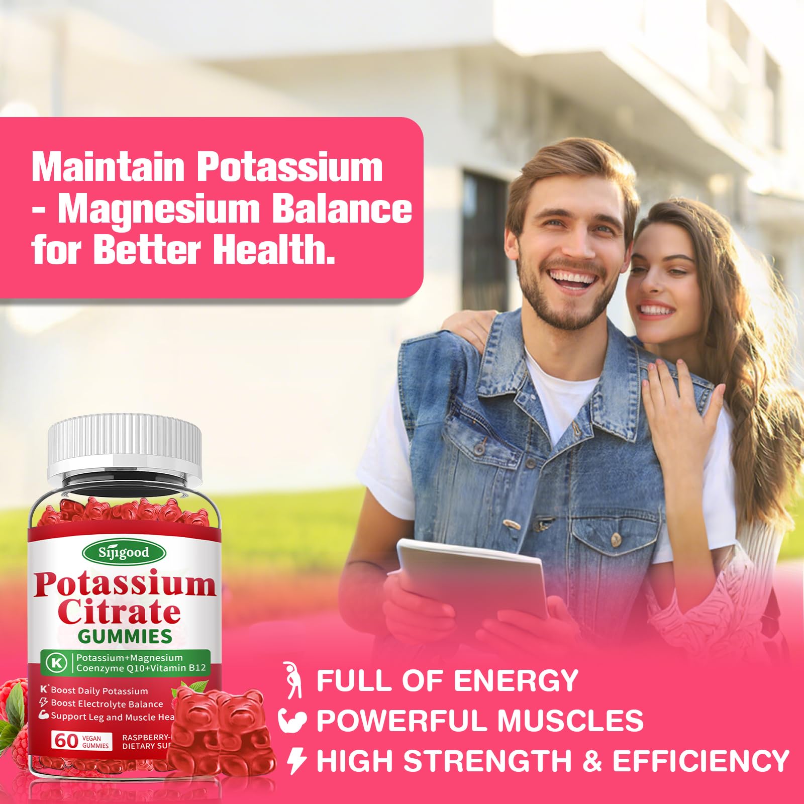 Sijigood Potassium Gummies with fresh raspberries
