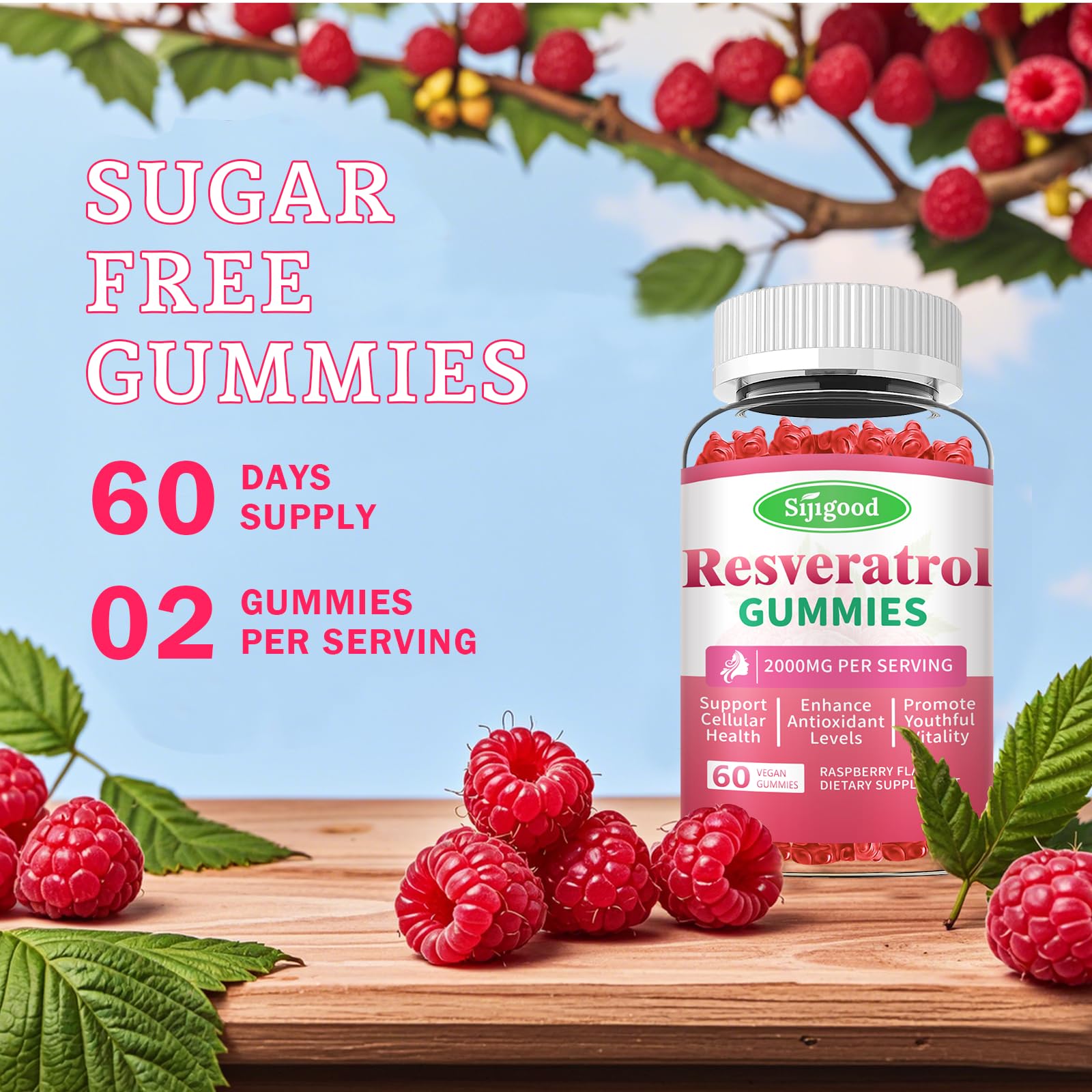 Sijigood Resveratrol Gummies back view with ingredients