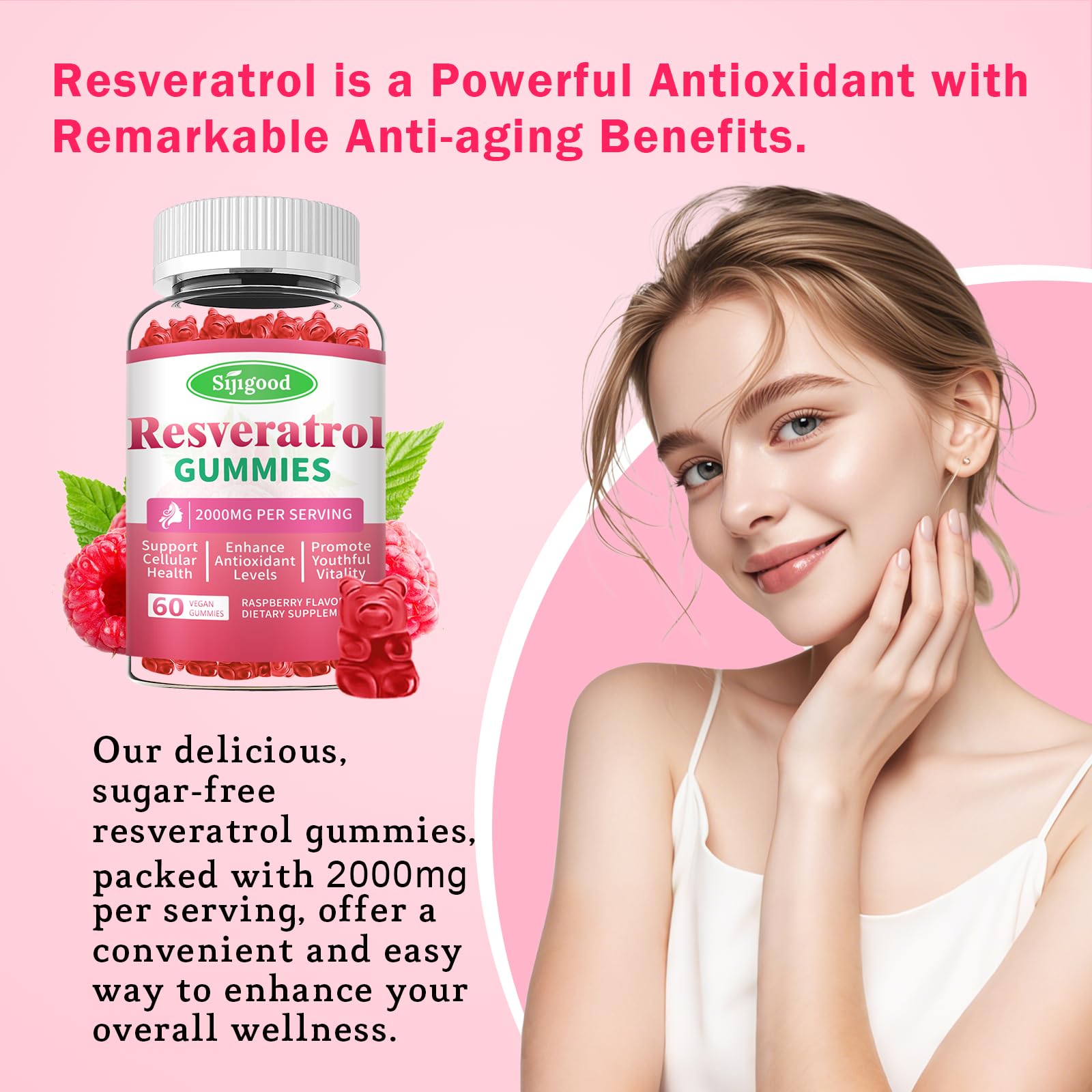 Sijigood Resveratrol Gummies back view with nutritional information