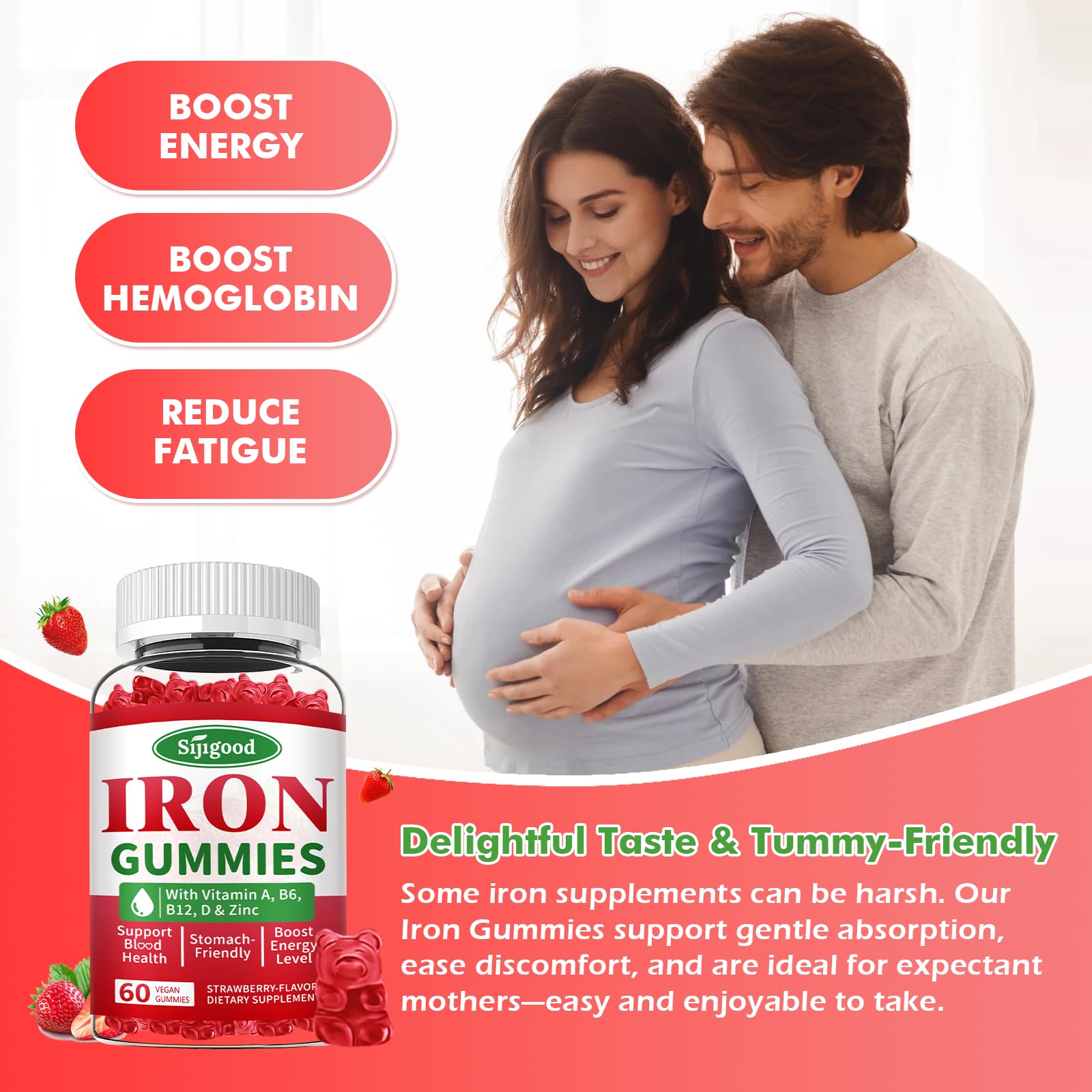 Sijigood Vegan Iron Gummies on a wooden table