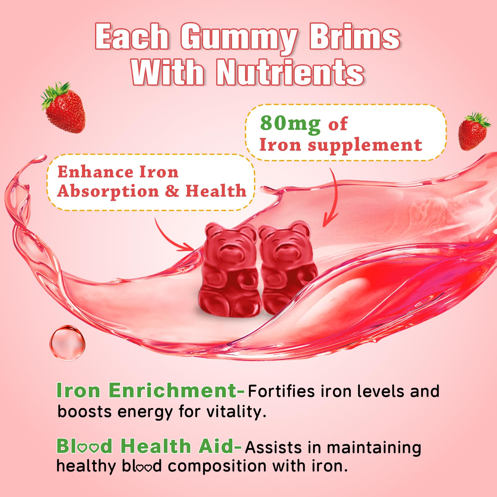 Sijigood Vegan Iron Gummies strawberry flavour close-up