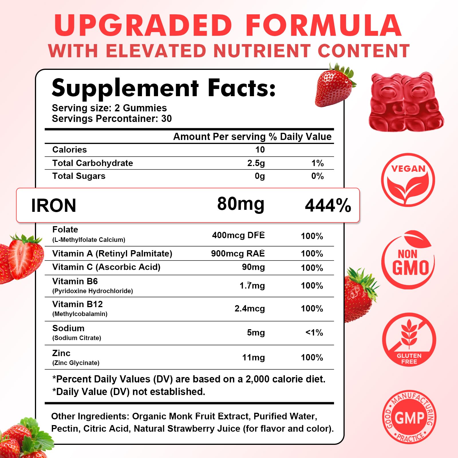 Sijigood Vegan Iron Gummies with Vitamin C and B12