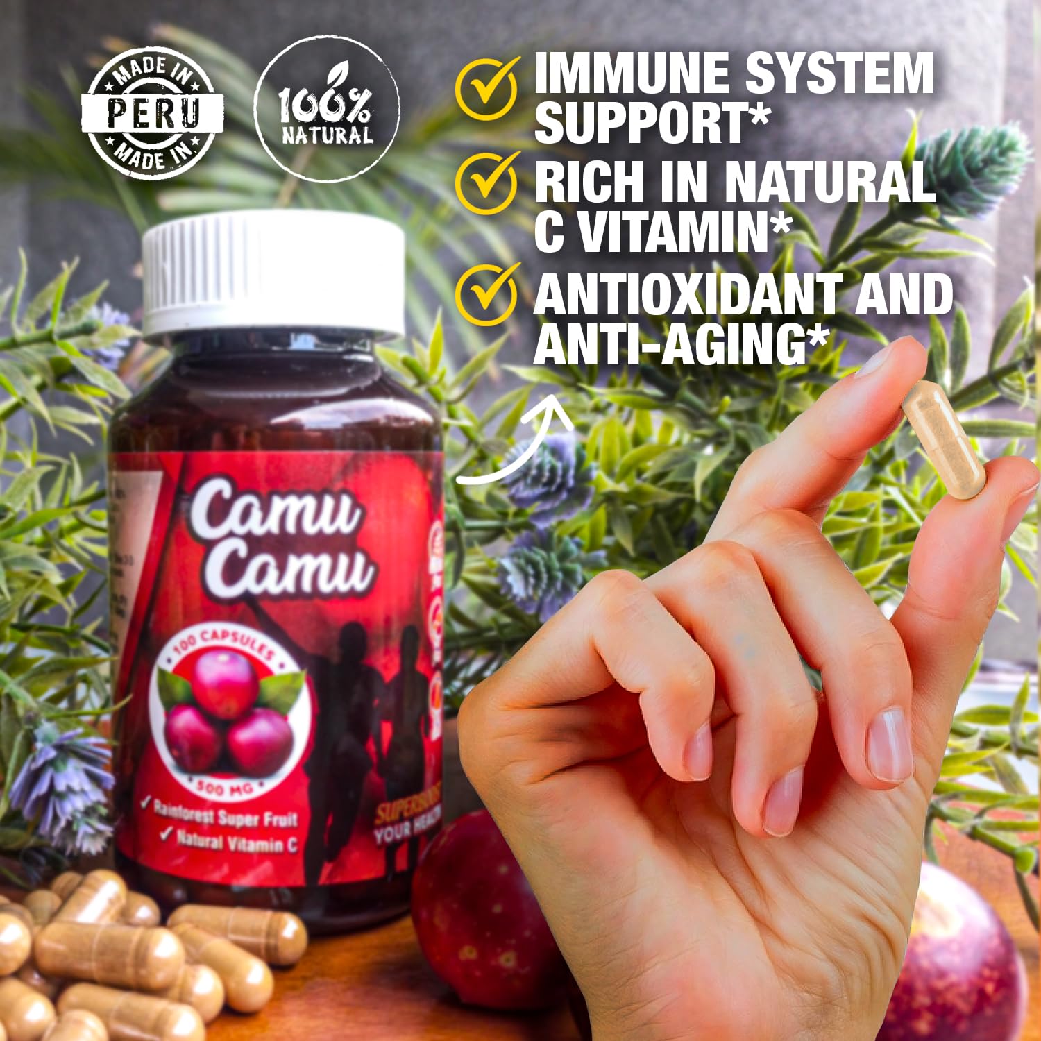 Sikyriah Camu Camu Capsules lifestyle scene on a kitchen counter