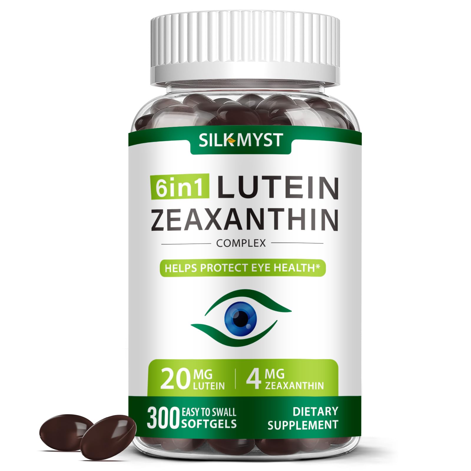 SILKMYST Lutein Softgels 300 count bottle front view