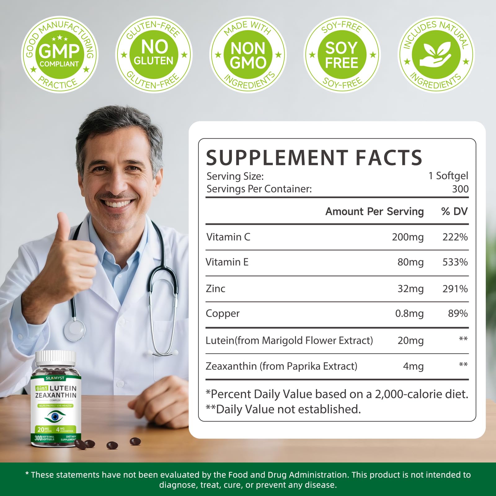 SILKMYST Lutein Softgels with marigold and paprika extracts