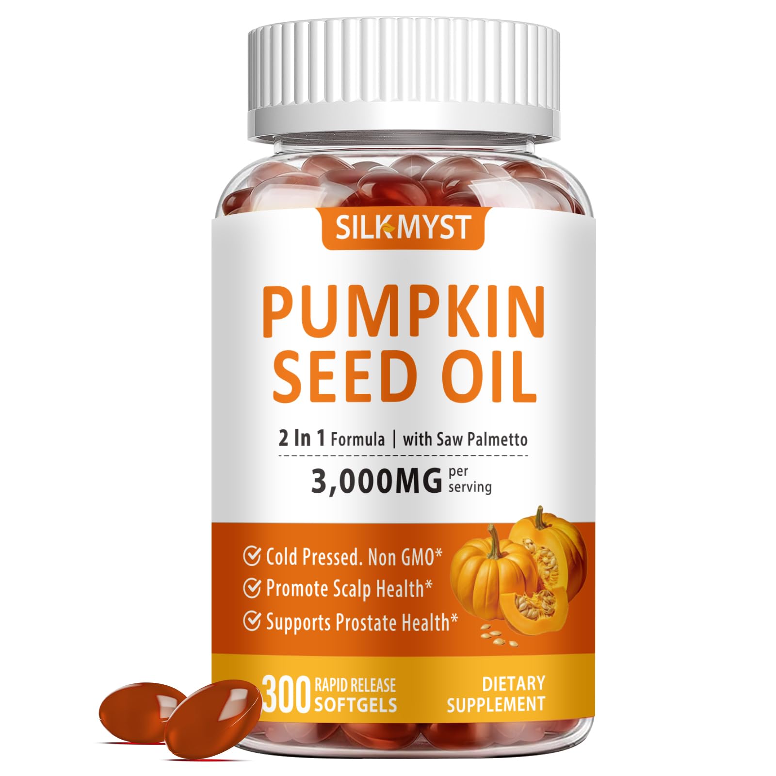 SILKMYST Pumpkin Seed Oil Softgels front view with packaging