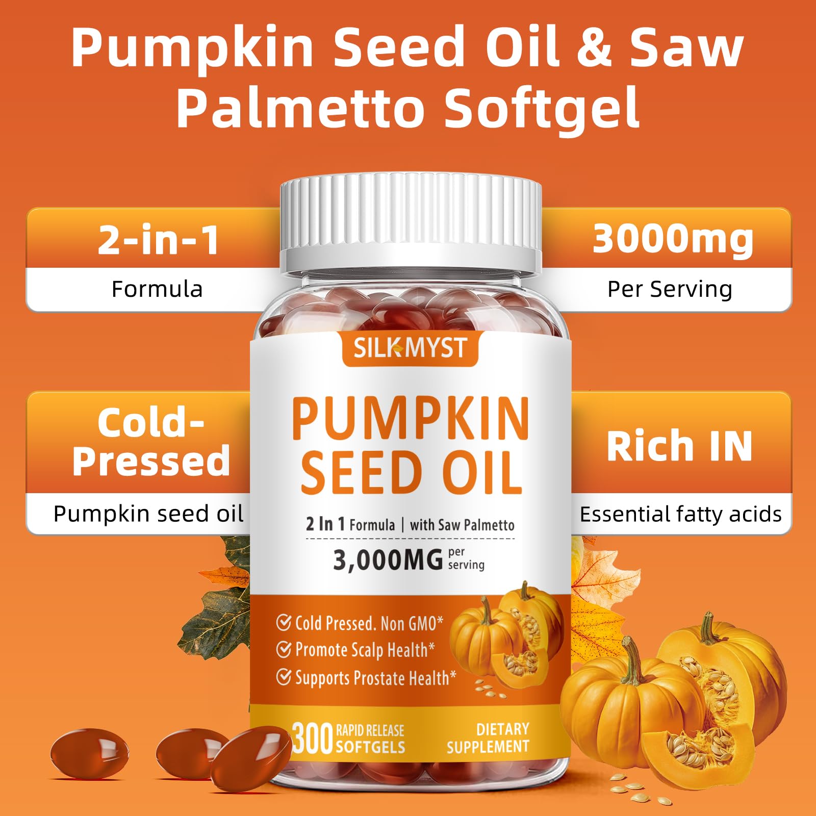 SILKMYST Pumpkin Seed Oil Softgels showing softgel size