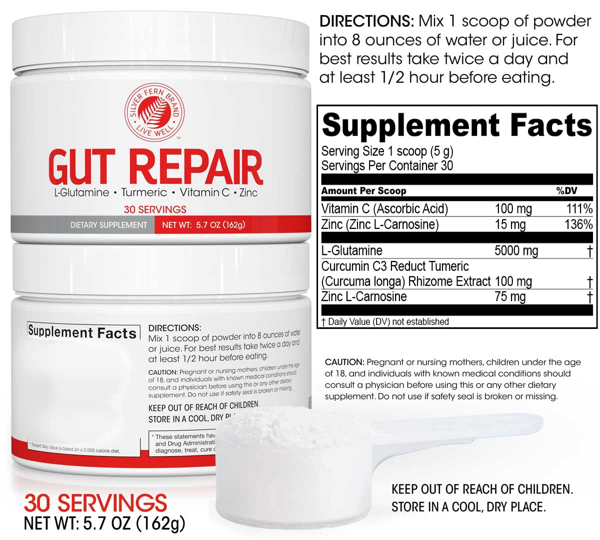 Silver Fern Gut Repair Supplement tub side view