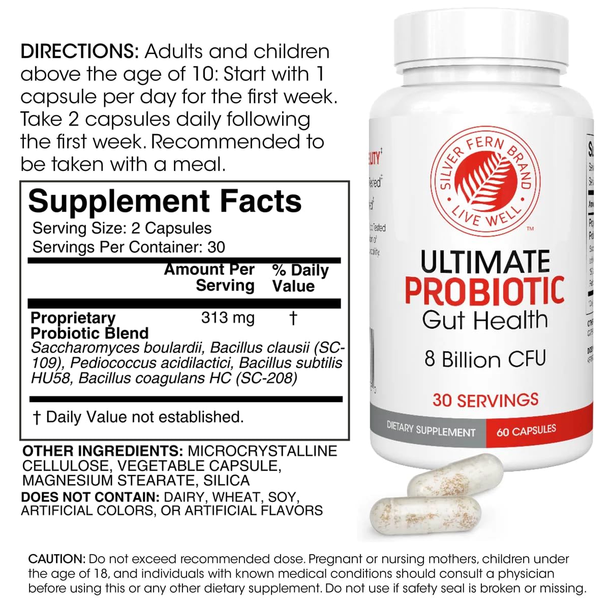 Silver Fern Probiotic Capsules 30 Count back view