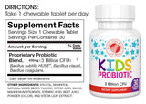 Silver Fern Probiotic Chewable Tablets back view showing nutritional information