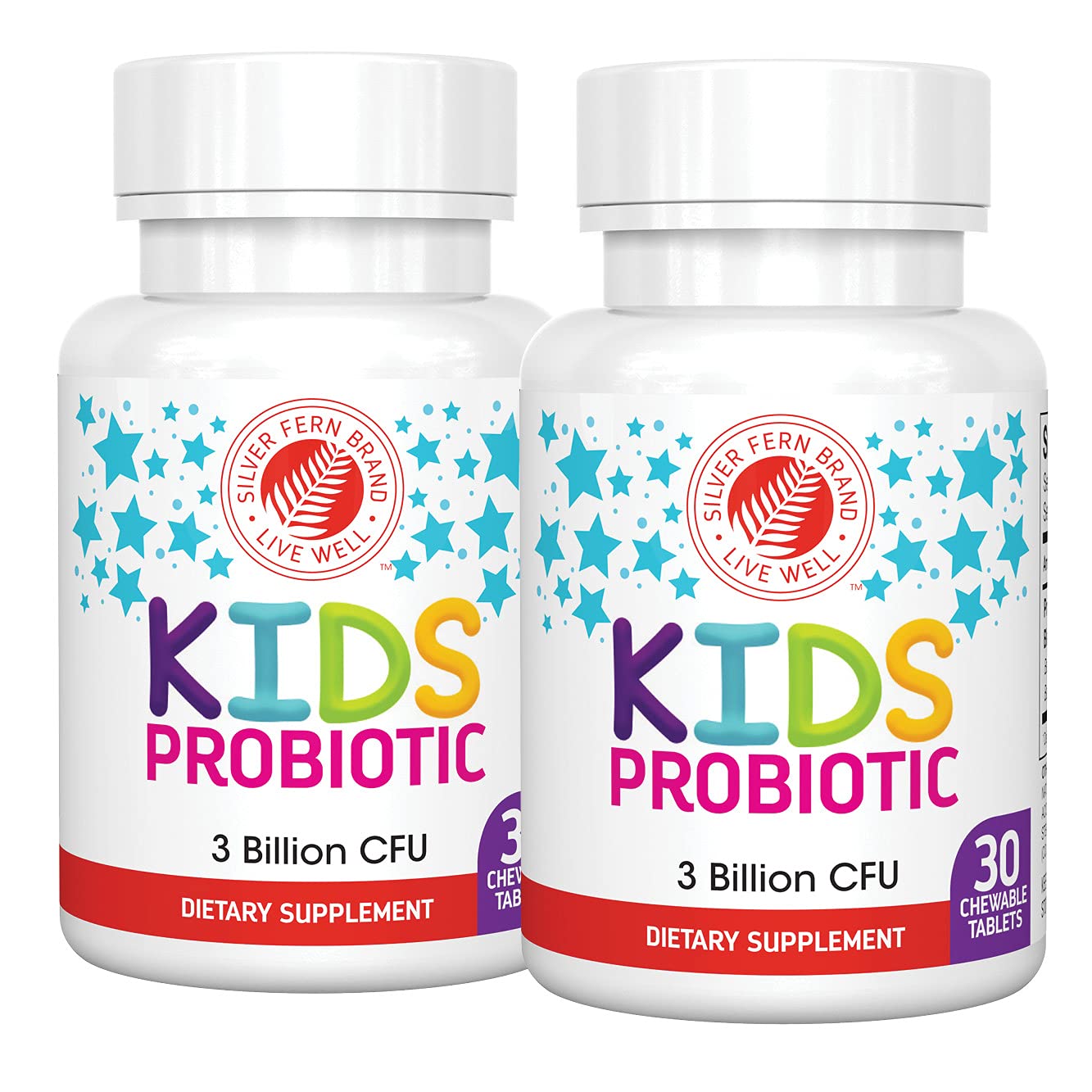 Silver Fern Probiotic Chewable Tablets front view with berry flavour