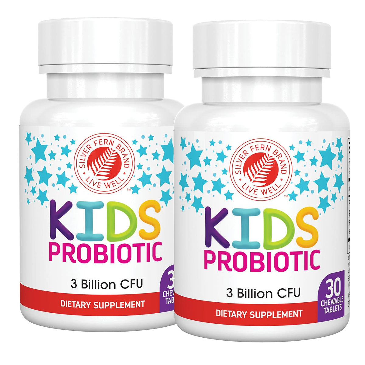 Silver Fern Probiotic Chewable Tablets front view with berry flavour