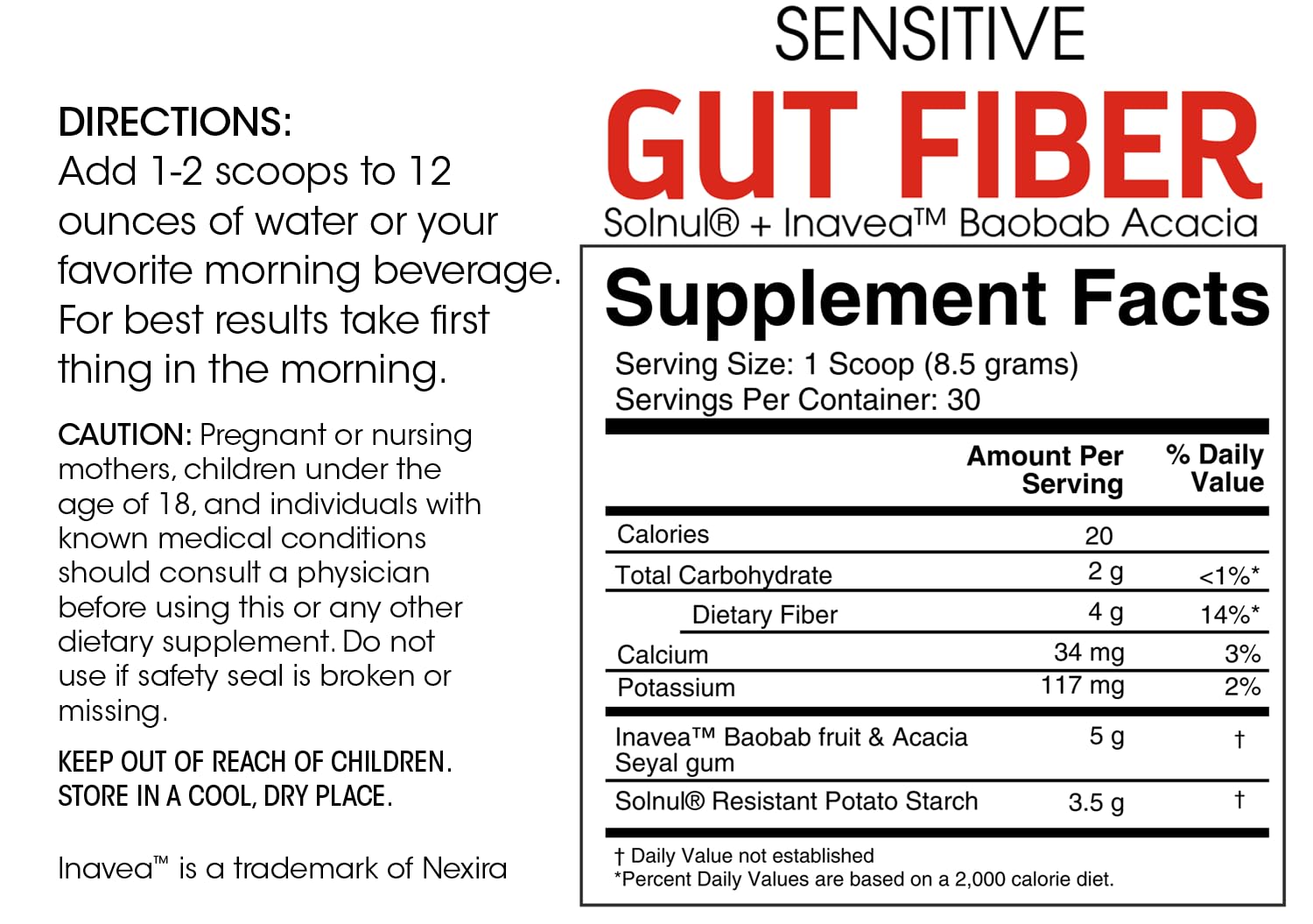 Silver Fern Sensitive Gut Fiber Supplement tub side view