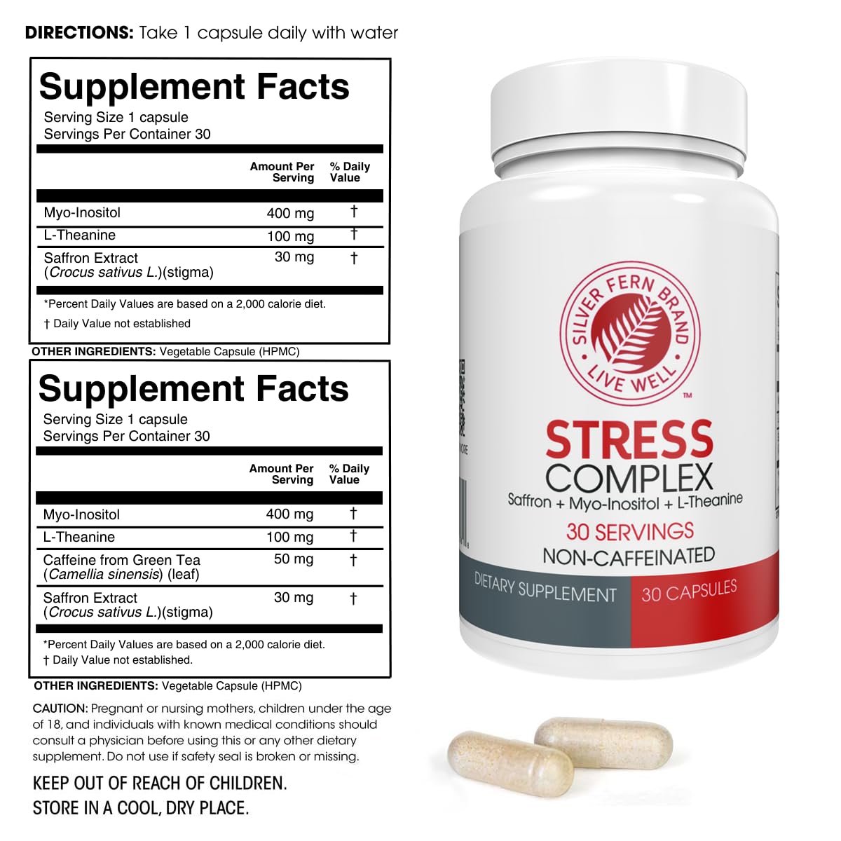 Silver Fern Stress Complex Supplement Pack of 2 capsules side view