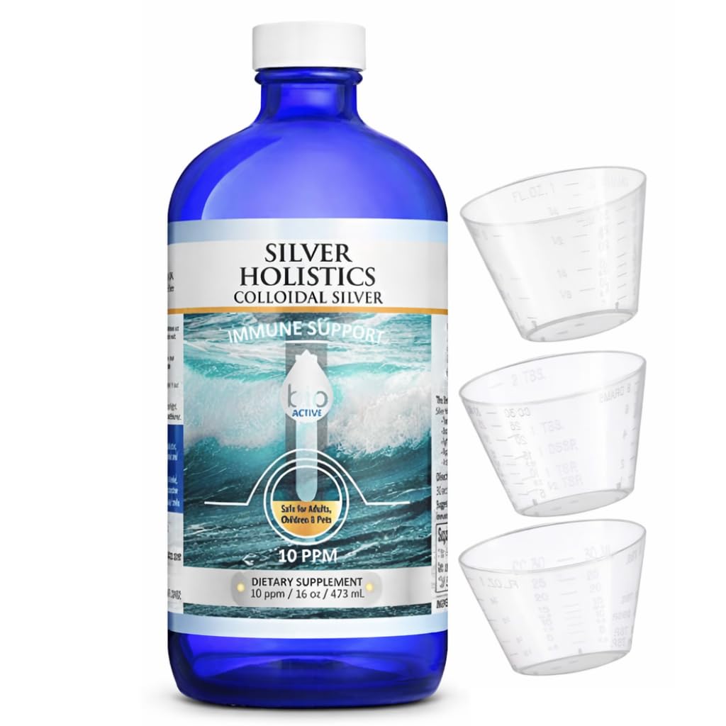 SILVER HOLISTICS Colloidal Silver 10 ppm glass bottle side view