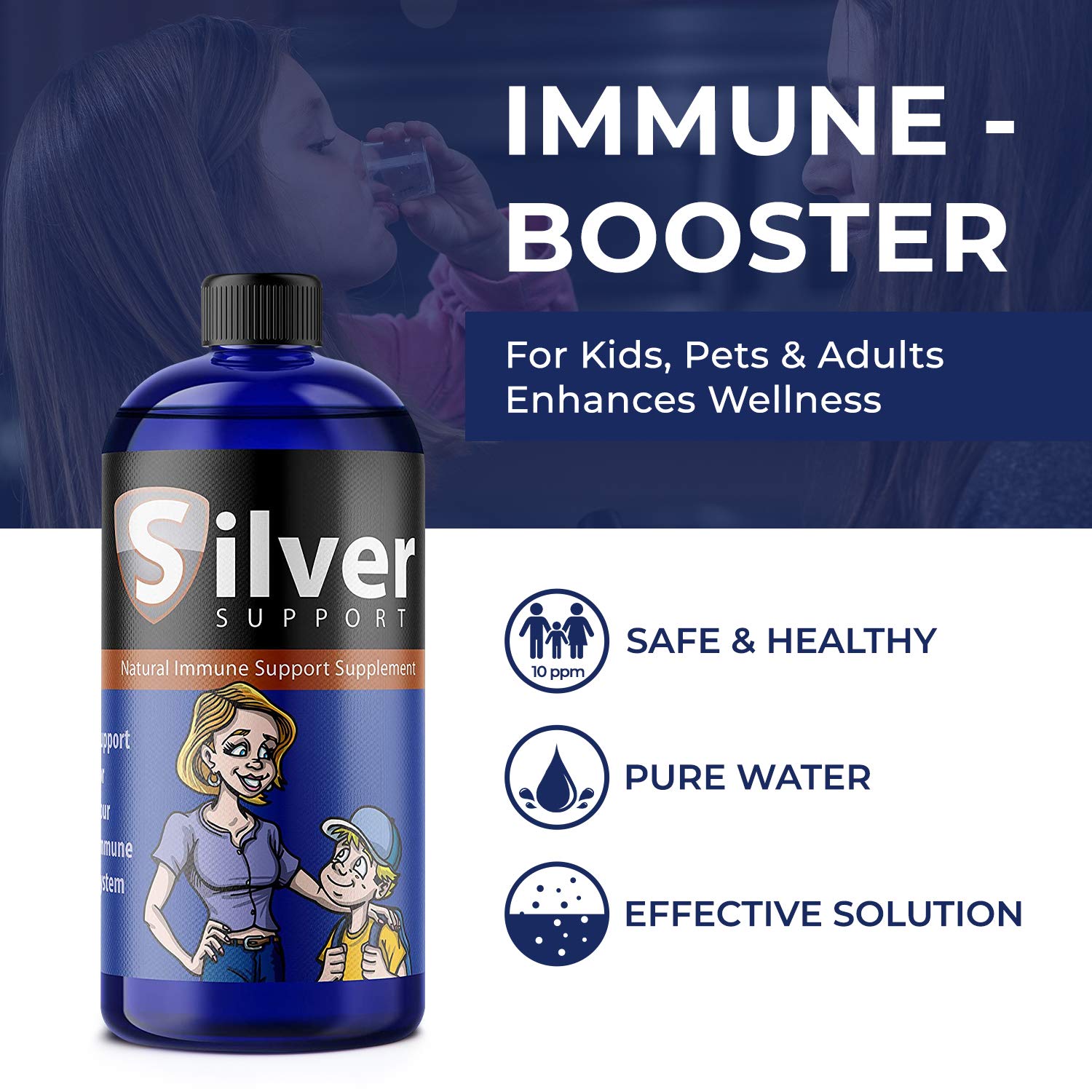 Silver Support Colloidal Silver Supplement 10 PPM bottle with label