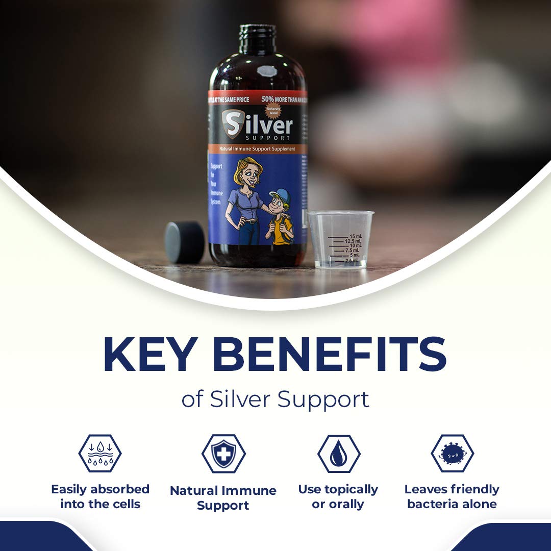 Silver Support Colloidal Silver Supplement 10 PPM close-up of liquid