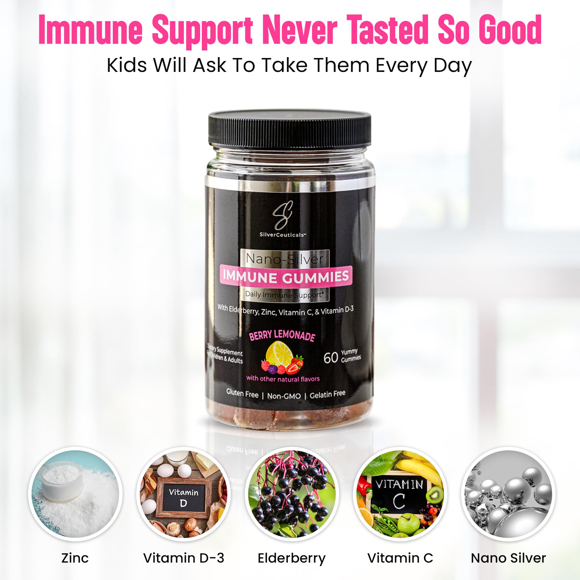 SilverCeuticals daily wellness Gummy displayed with fruit