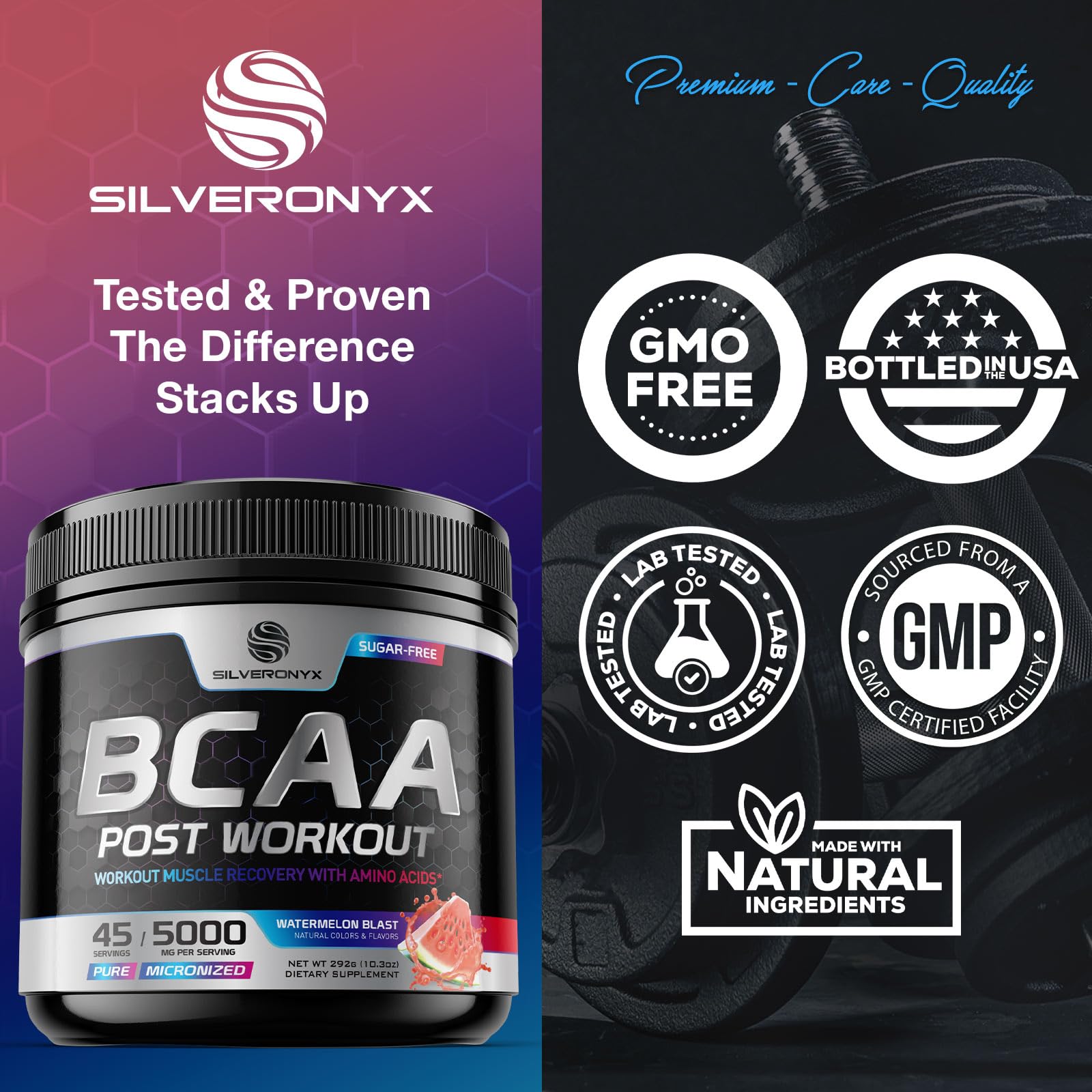 SILVERONYX BCAA Amino Acids Powder mixed in a glass