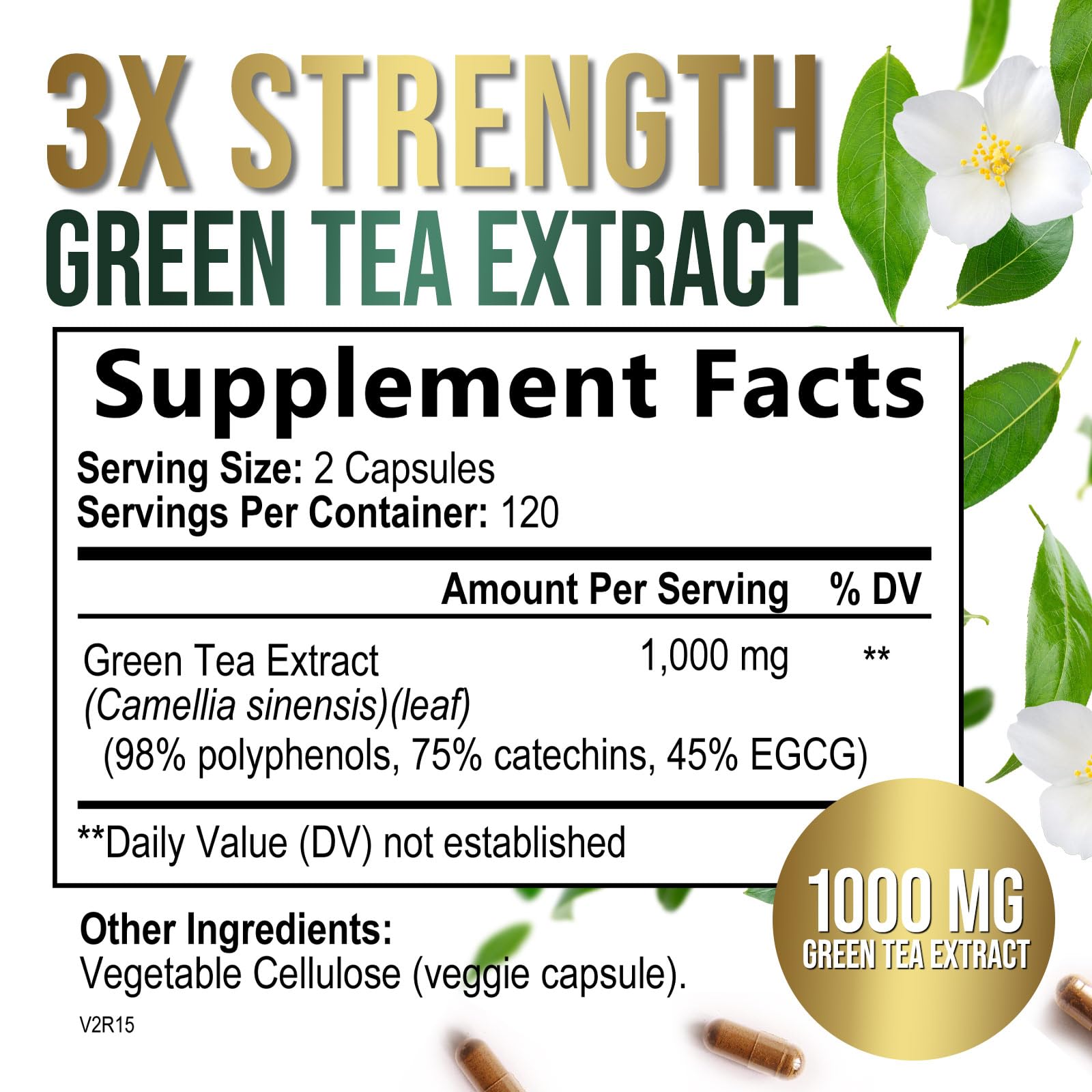 SILVERONYX Green Tea Extract Capsules side view showing label
