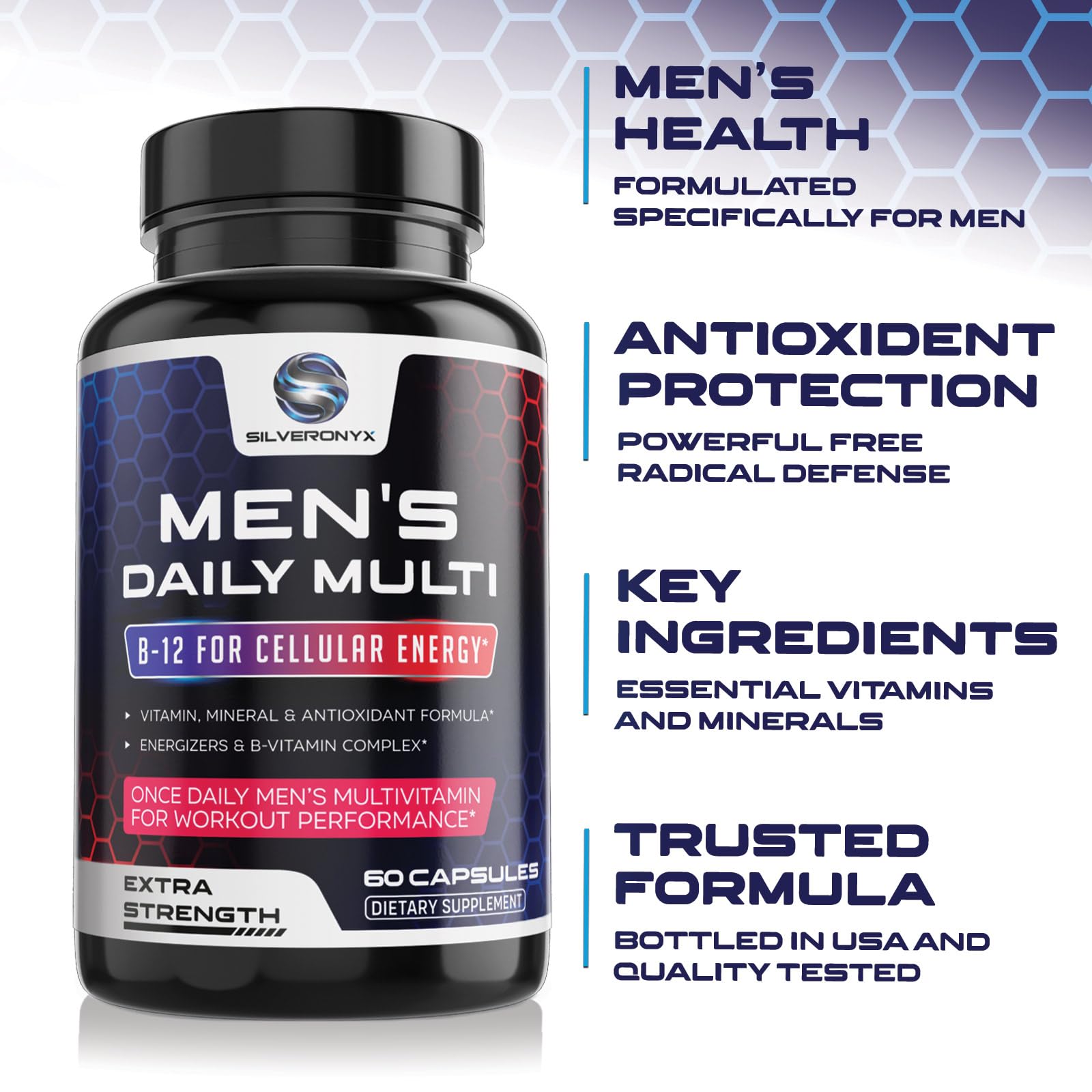 SILVERONYX Multivitamin for Men bottle with a measuring spoon