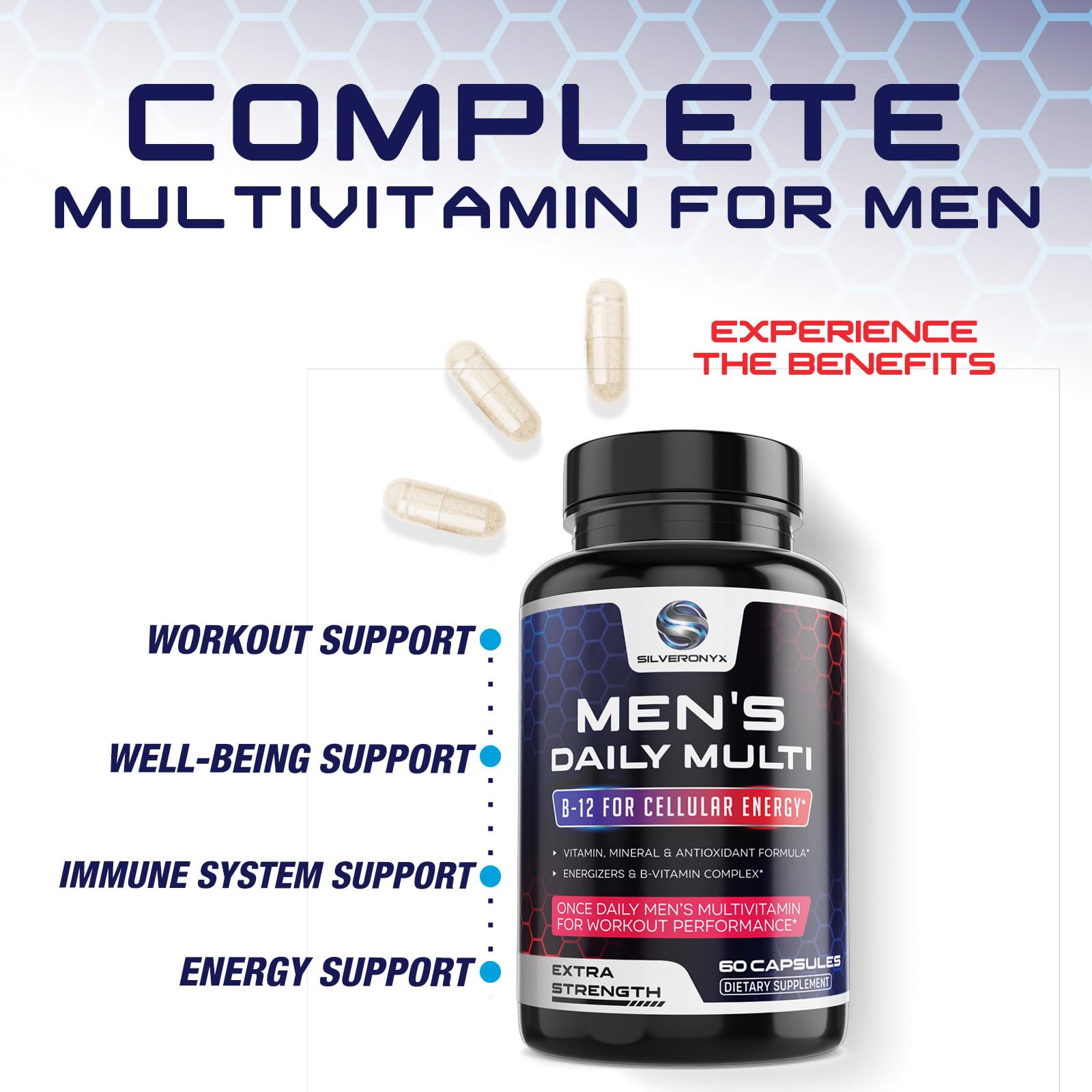 SILVERONYX Multivitamin for Men bottle with cap open