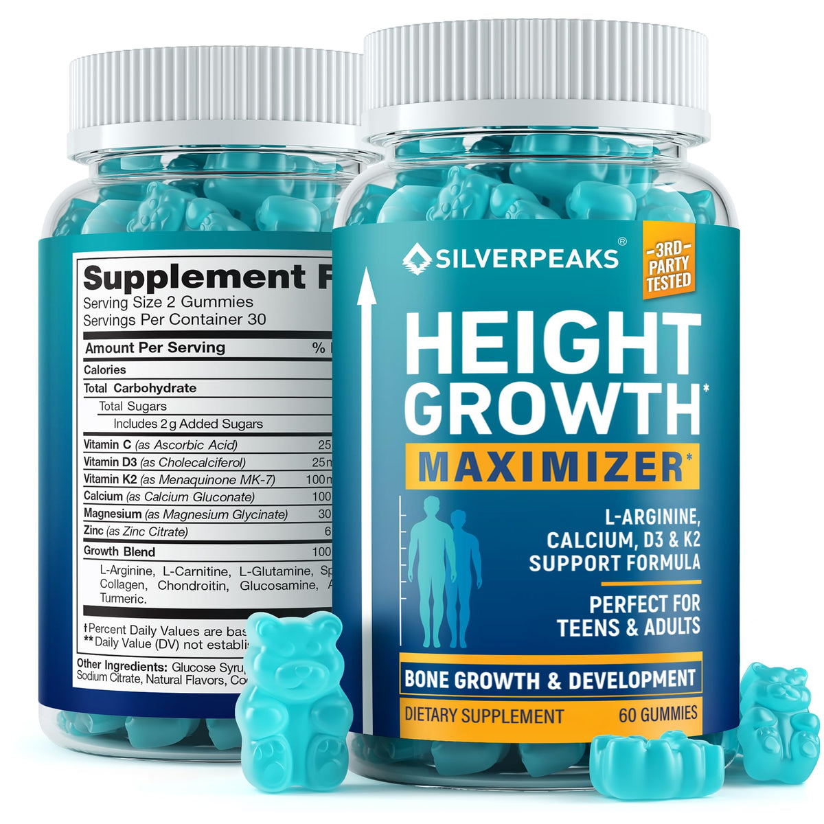SILVERPEAKS Height Growth Gummies bottle front view with Wild Berry flavour