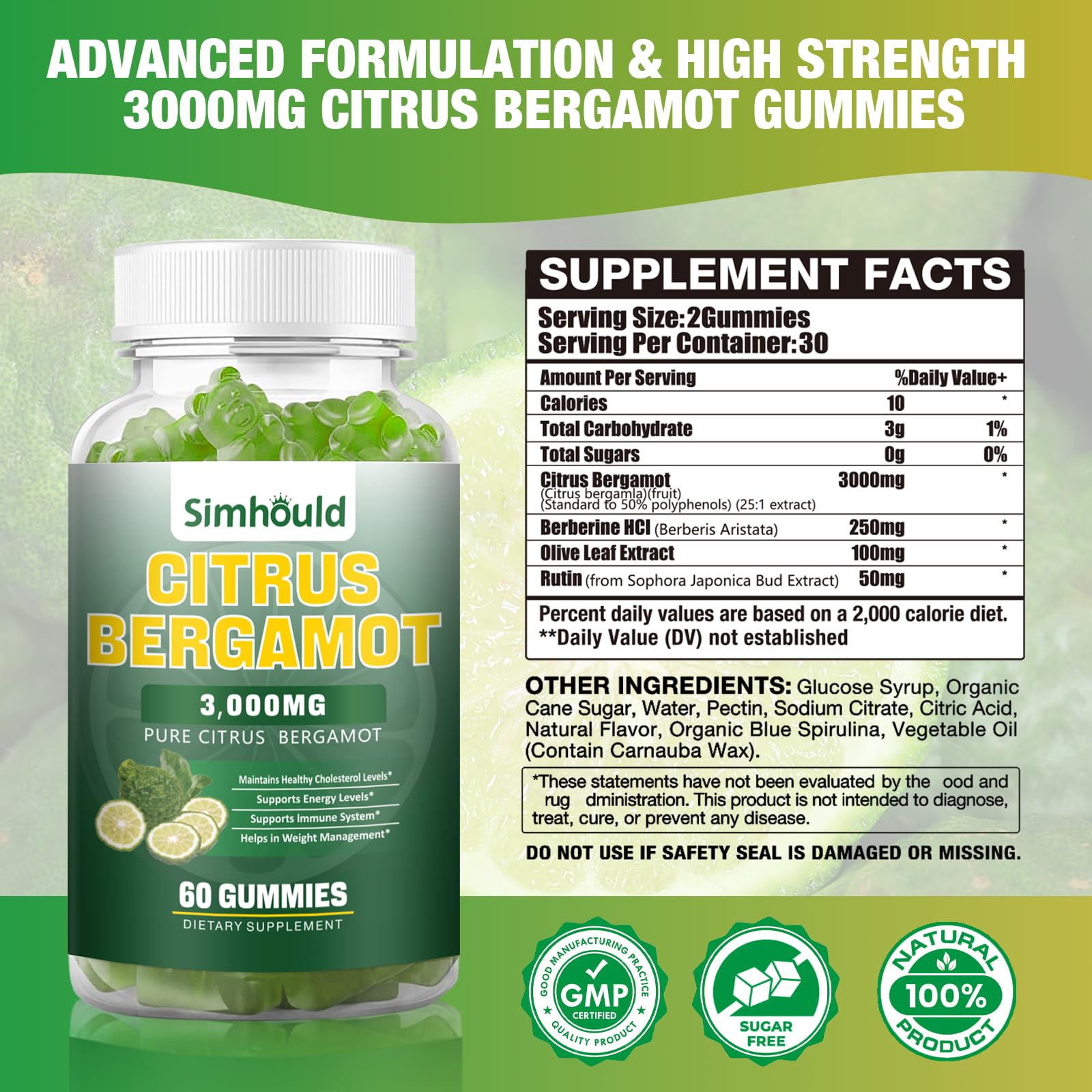 Simhould Citrus Bergamot Gummies showing individual gummy