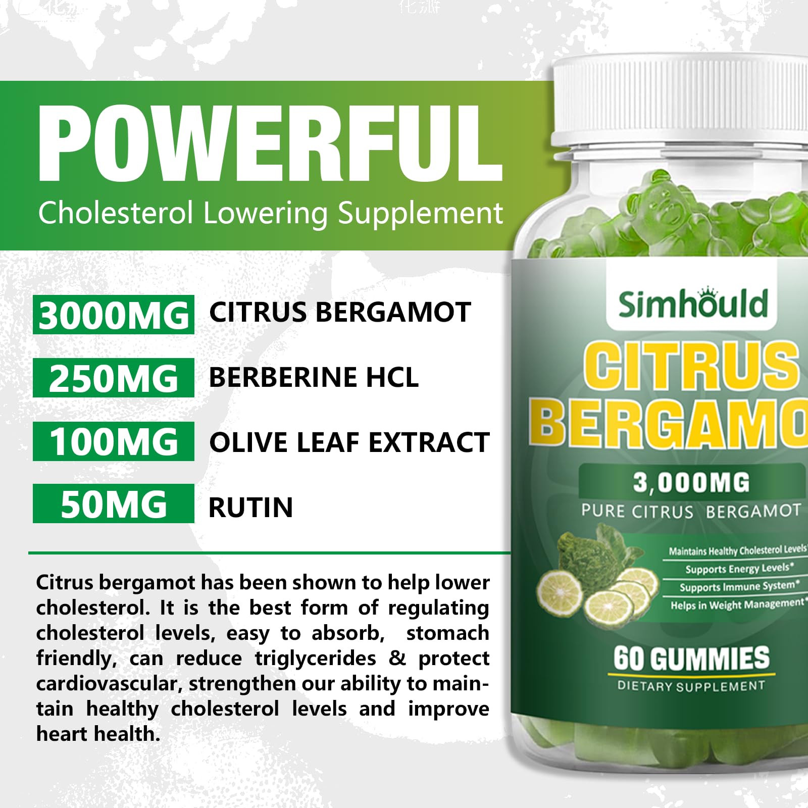 Simhould Citrus Bergamot Gummies side view with nutritional information