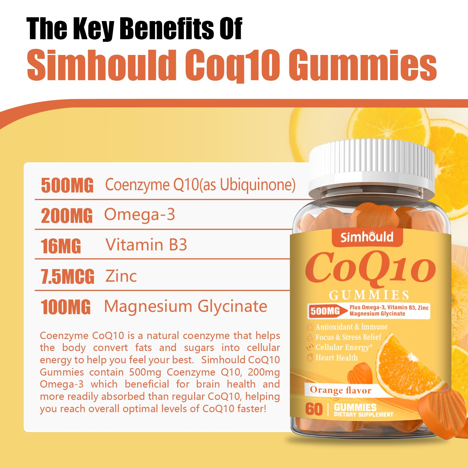 Simhould CoQ10 Gummies 500mg on a wooden table