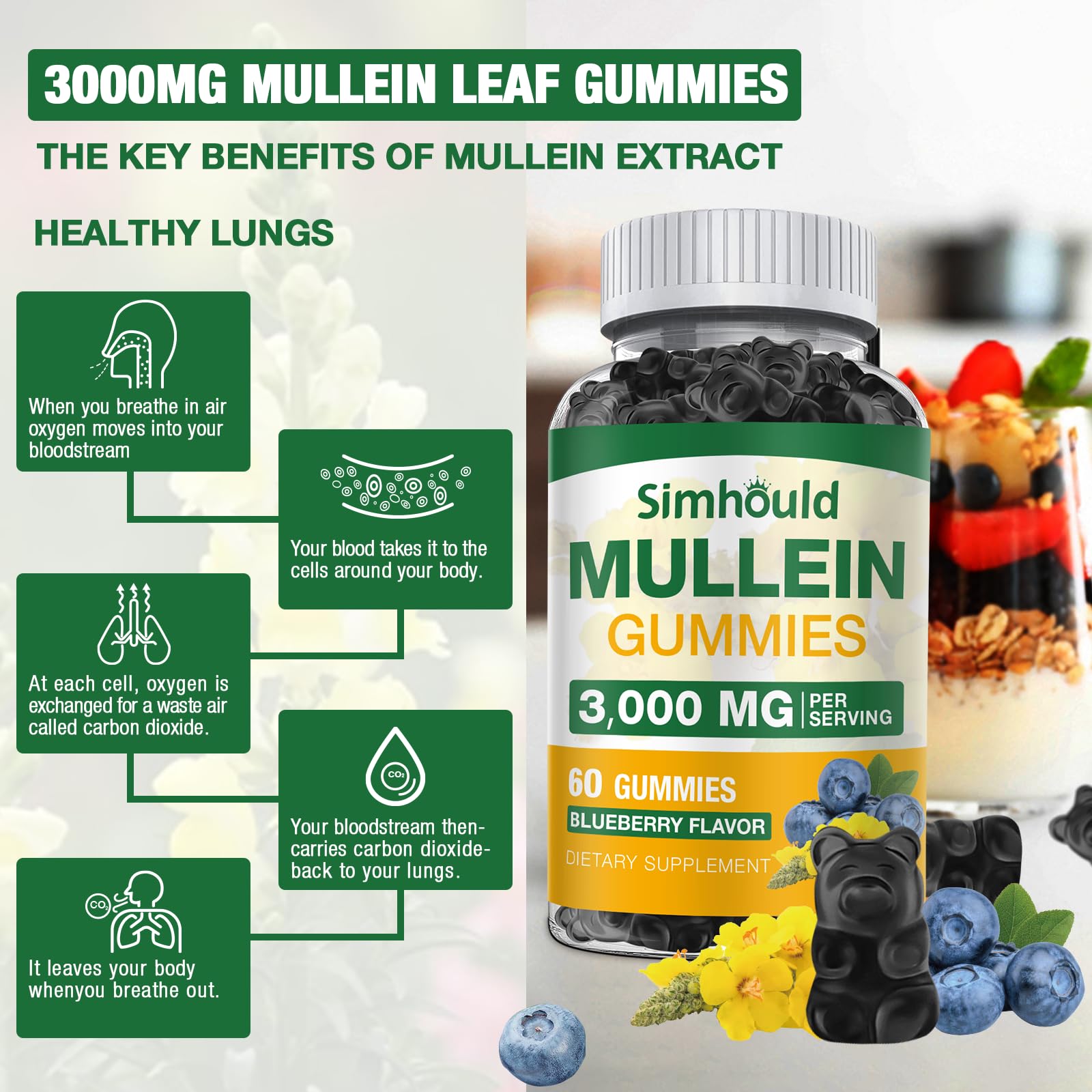 Simhould Mullein Gummies 3000mg close-up of individual gummies