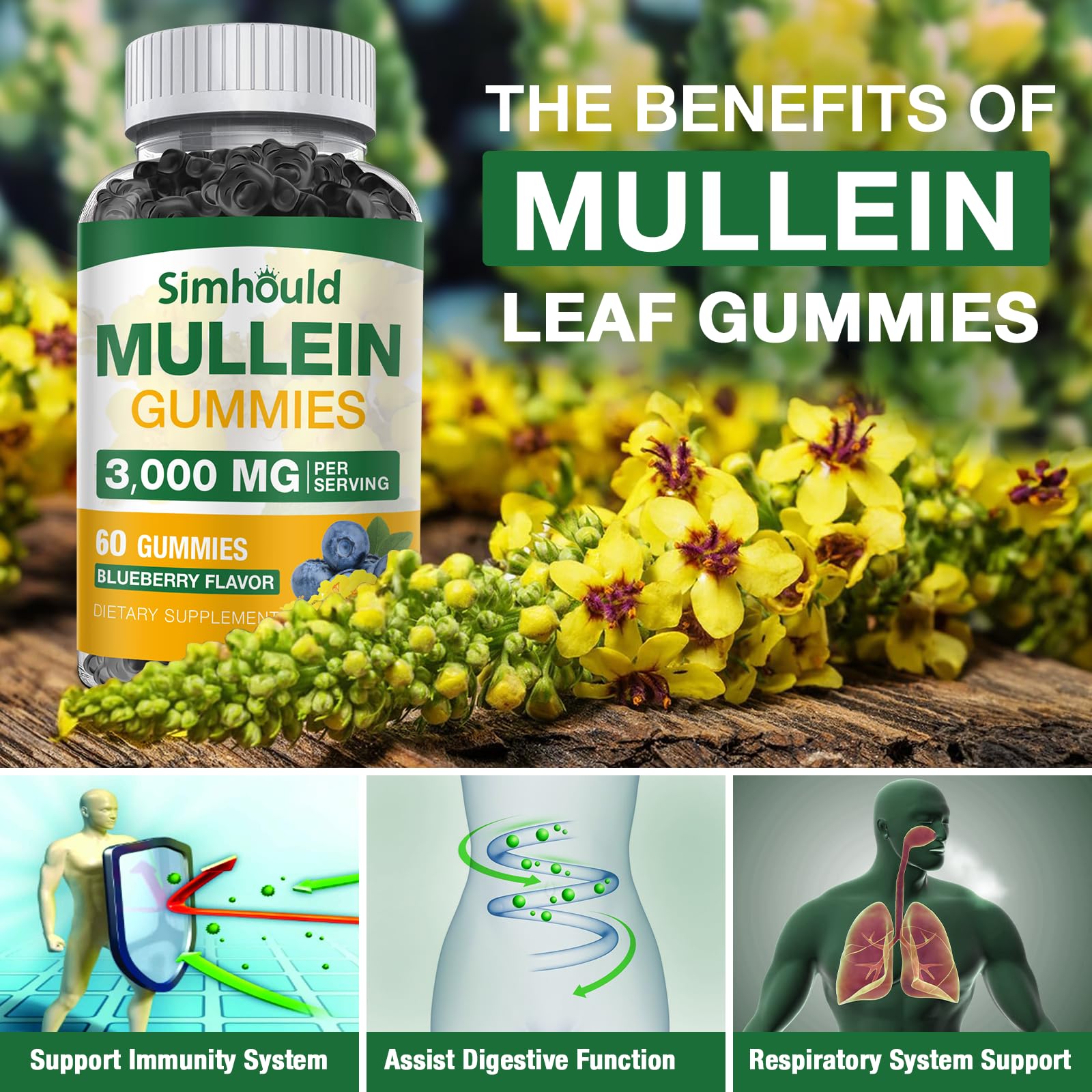 Simhould Mullein Gummies 3000mg on a table