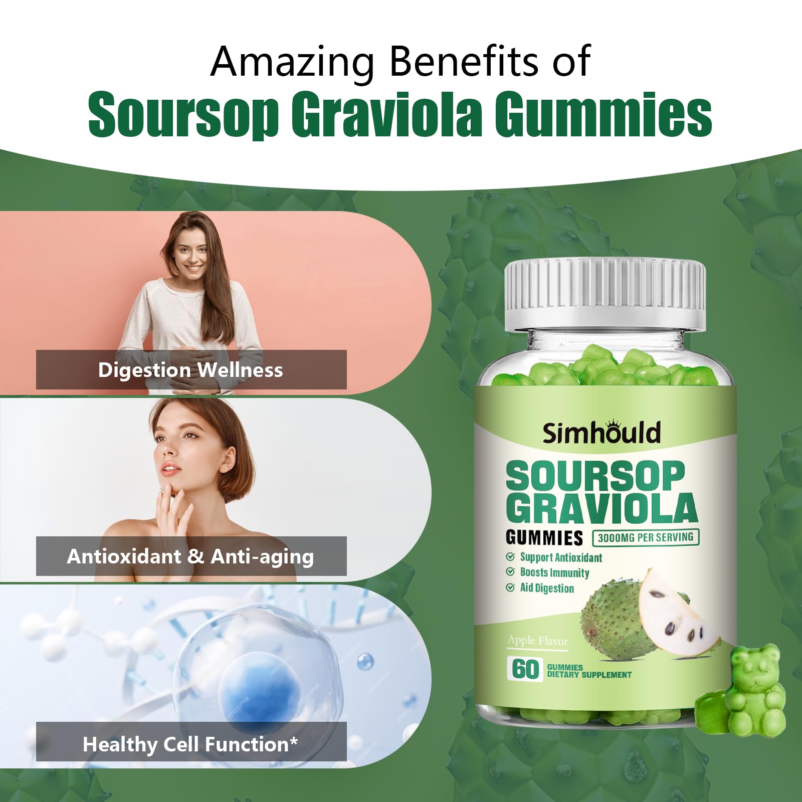 Simhould Soursop Graviola Gummies on a wooden table
