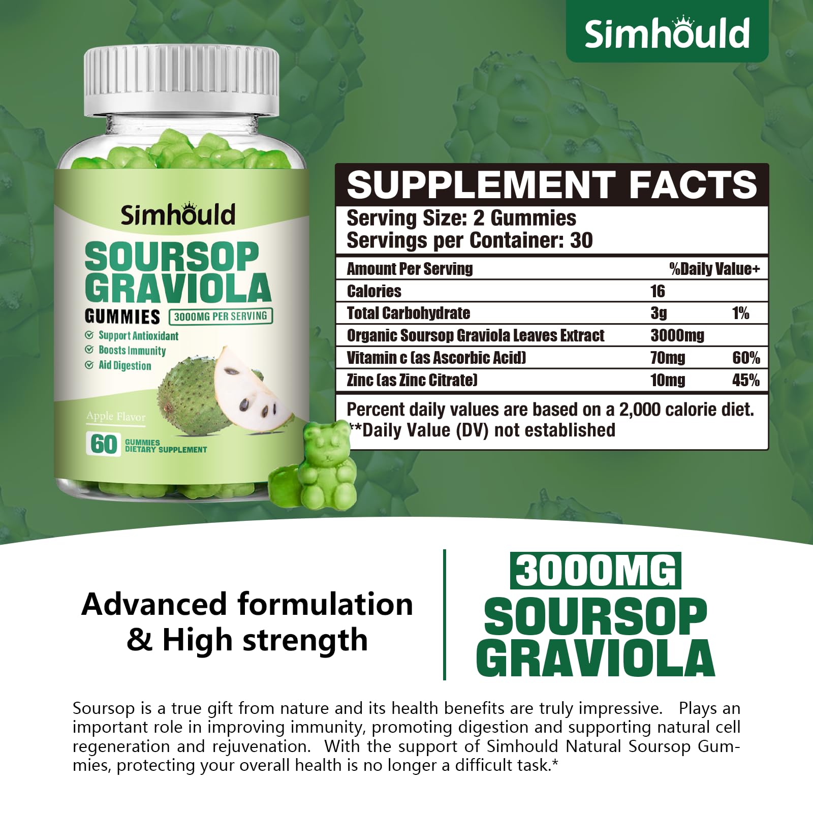 Simhould Soursop Gummies packaging side view