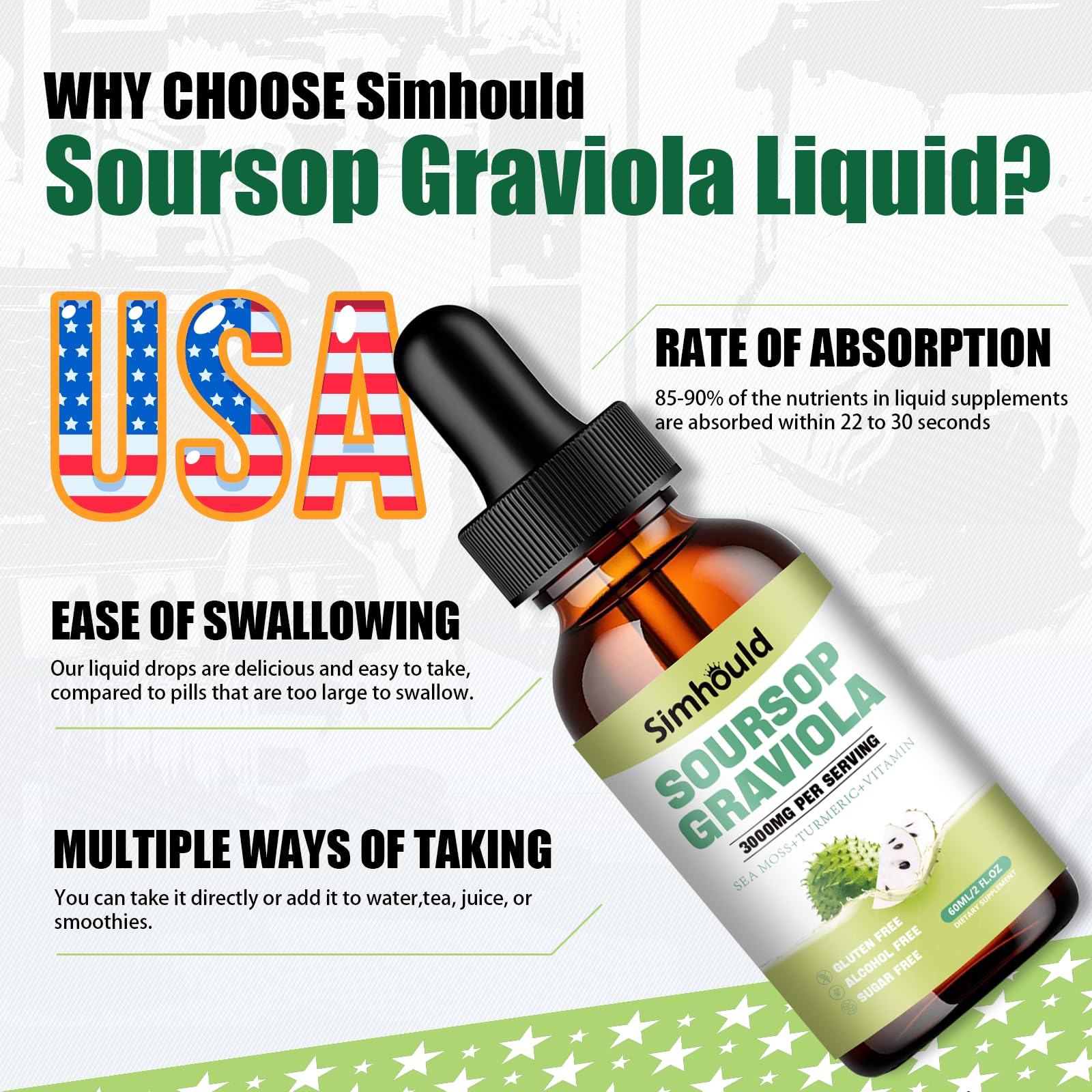 Simhould Soursop Leaves Extract Liquid 3000MG on a wooden table
