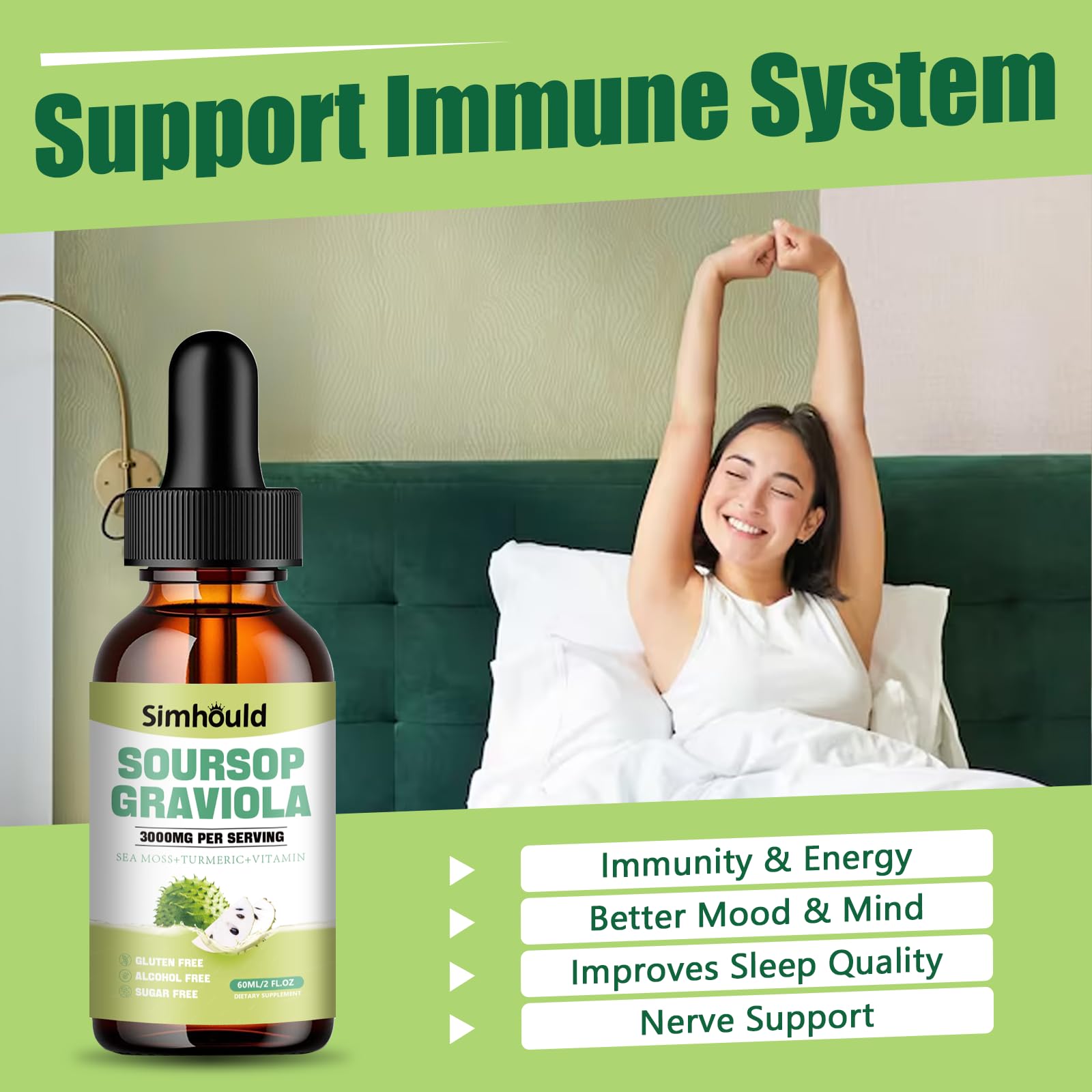 Simhould Soursop Leaves Extract Liquid 3000MG with ingredients displayed